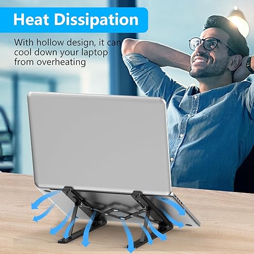Miniatura 7 de Soporte ajustable para laptop, elevador portátil para escritorio, ABS + silicona plegable ventilado para portátil de 10 a 15.6 pulgadas, tabletas