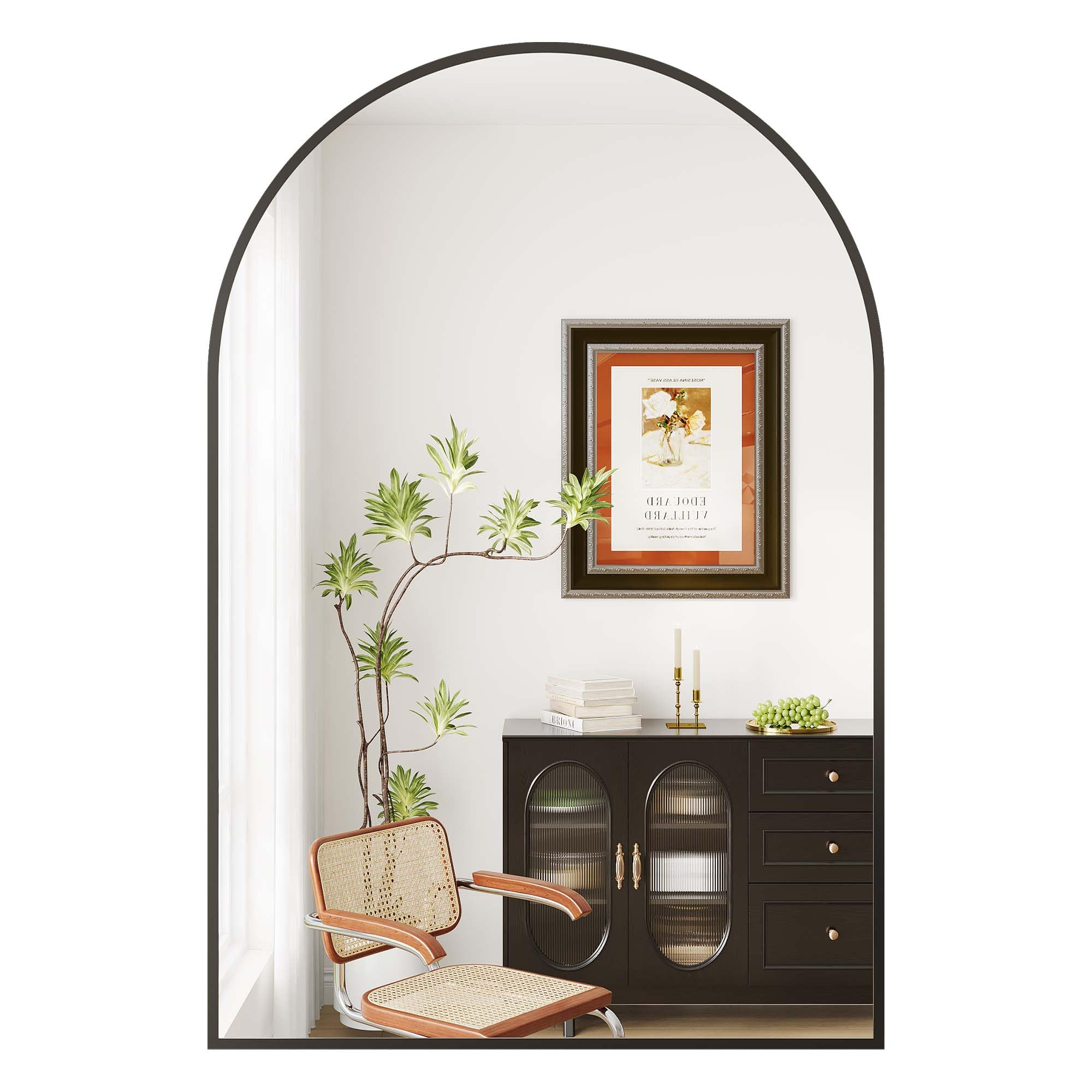 Garvee Espejo de Baño, Espejo de Pared Arqueado 61 x 91,4 cm, Marco de Aluminio Moderno, Espejo Decorativo para Entrada, Recibidor, Dormitorio o Salón, Vidrio HD de 5mm, Negro