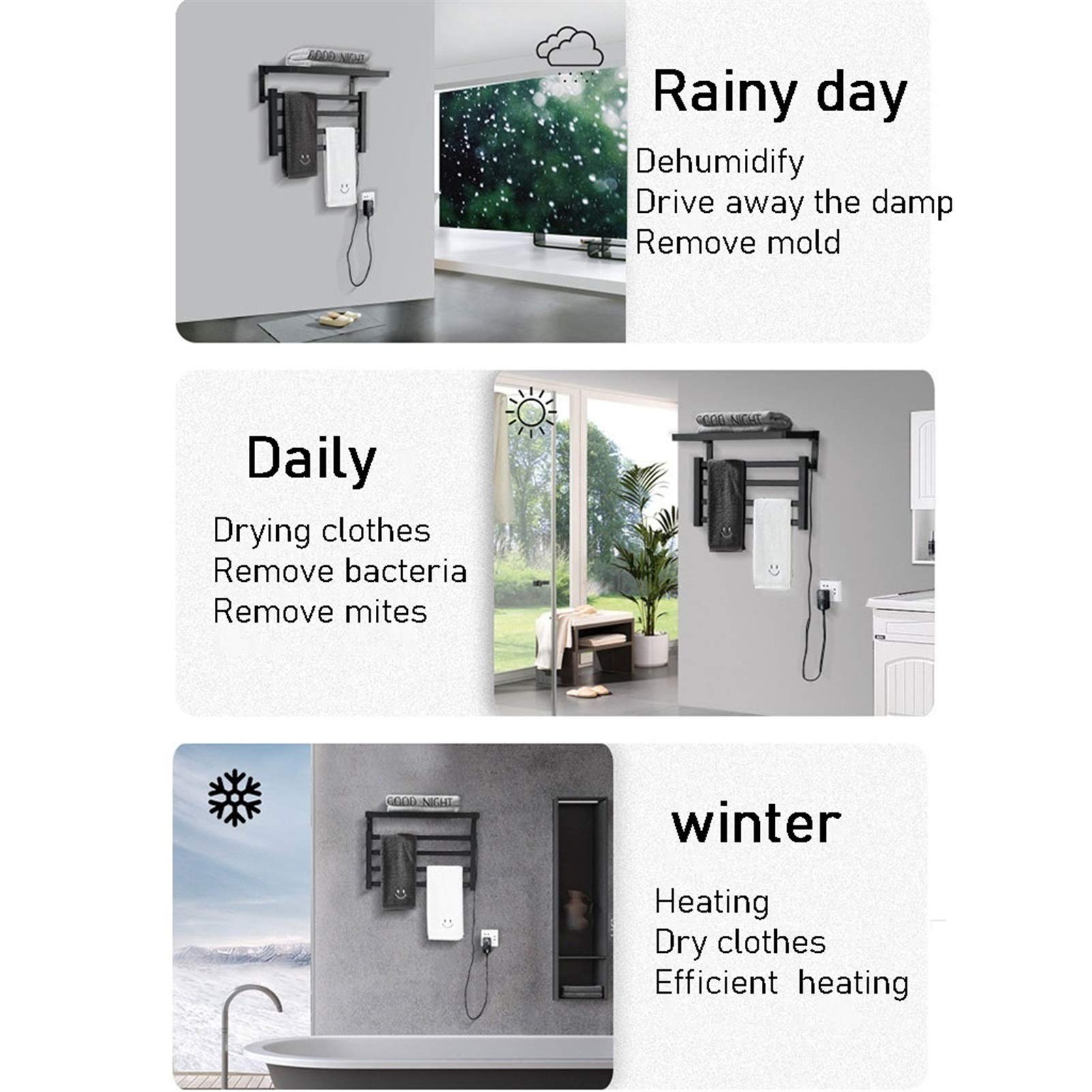 Toallero eléctrico con Temporizador, calefactable, para Pared, con Temporizador Integrado, Indicadores LCD y termostato Integrado.