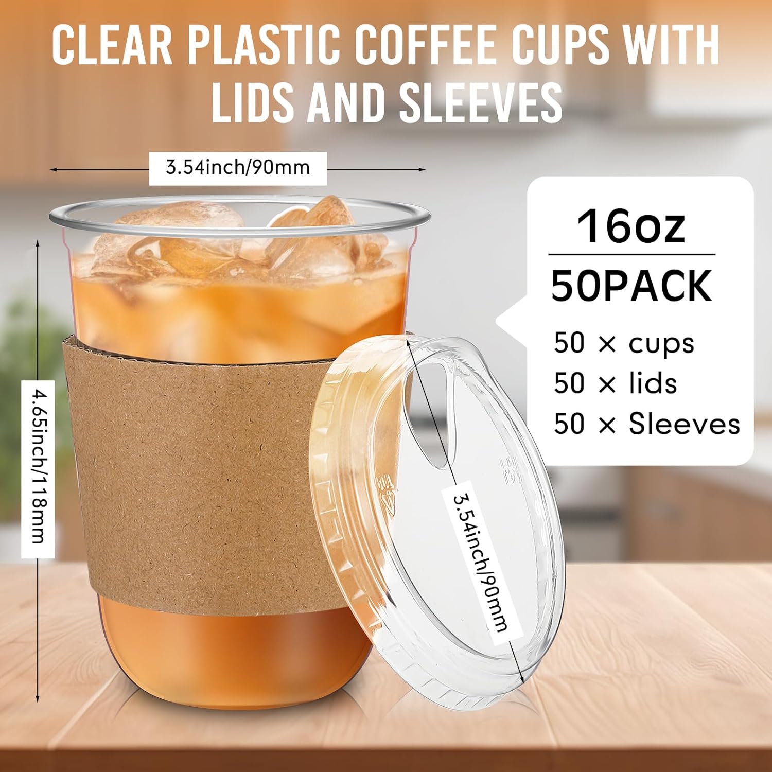 50 Sets 16 oz Clear Plastic Coffee Cups with Lids and Sleeves, Disposable Coffee Cups for Iced Cold Beverage, Drink Shops, Party Catering and Travel - Image 3