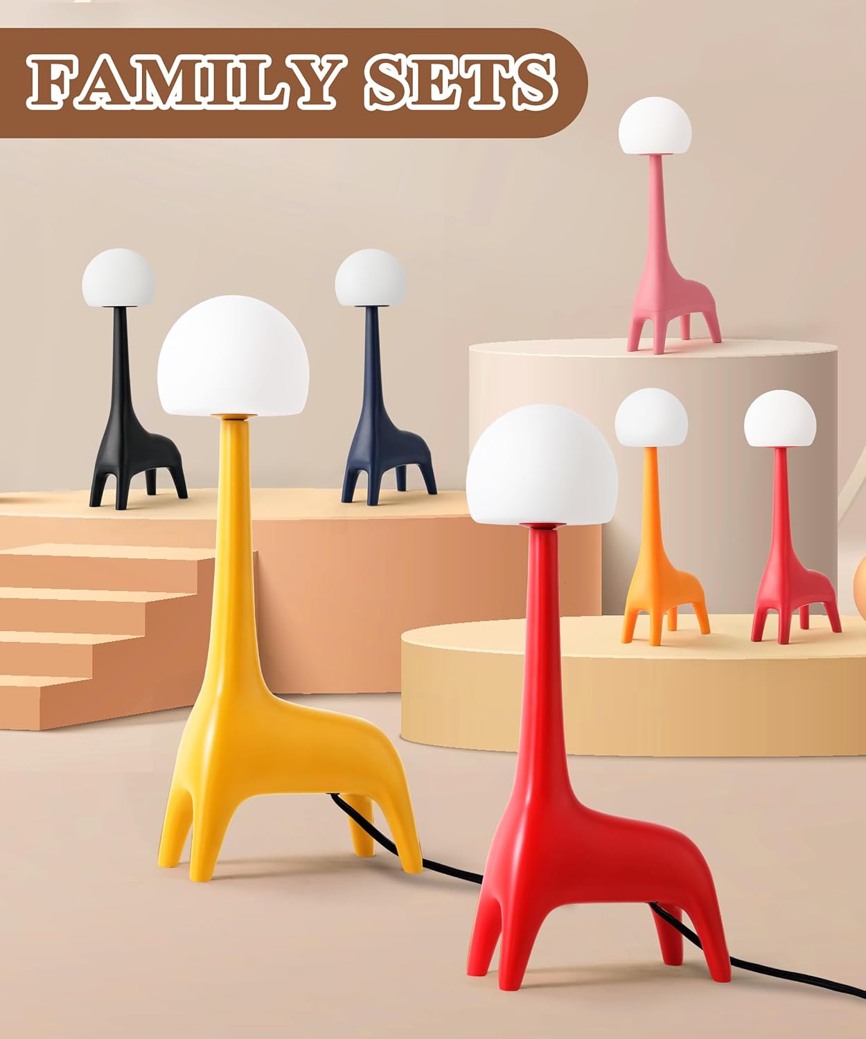 Animal Lamps for Kids, Corded Big Giraffe Night Light, Resin Table Lamp with 3000K Warm Light, Home Decor for Living Room, Bedroom, Dorm, and Gifts (Red)