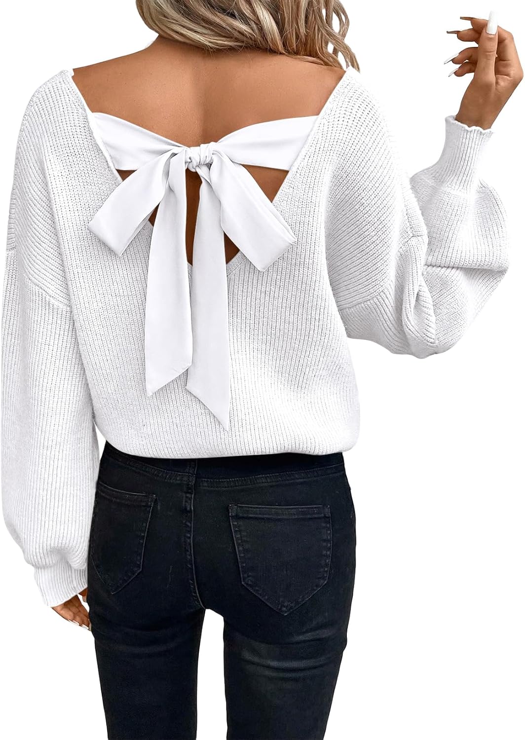 Womens Pullover Sweaters Casual Long Sleeve V Neck Loose Fit Knit Tops