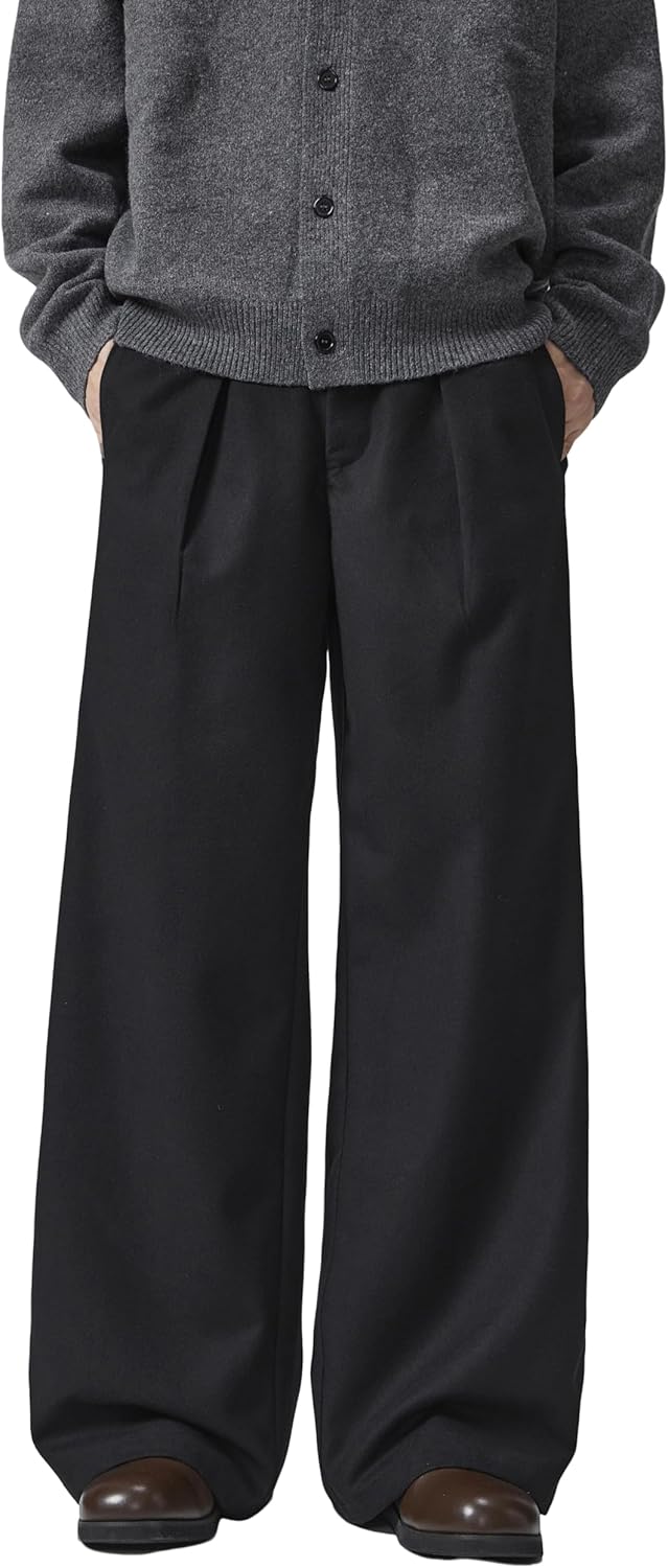 TEGIAS Men's Wide Leg Dress Pants Baggy Trousers Business Casual Straight Fit Slacks with Pockets