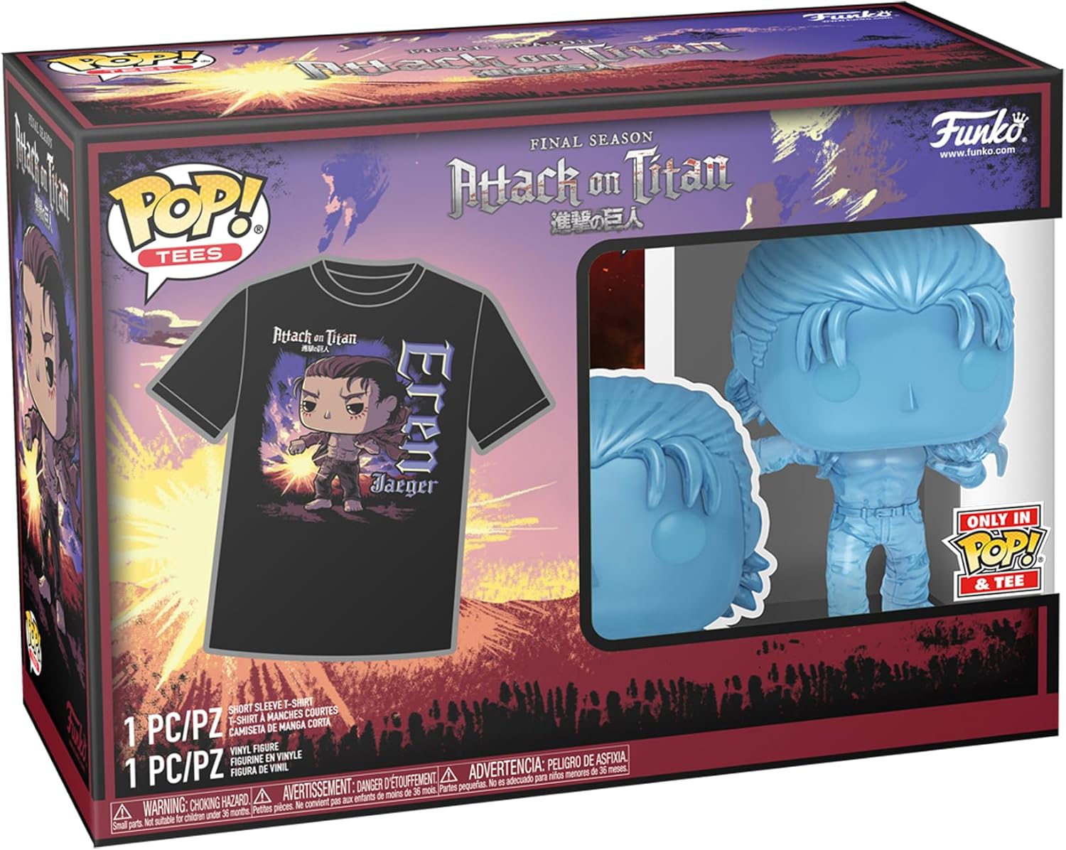 Funko POP! & Tee: Attack on Titan - Eren Yaeger with Marks - Extra Large - (XL) - T-Shirt - Clothes with Collectable Vinyl Figure - Gift Idea - Figure and Short Sleeve Top for Adults Unisex