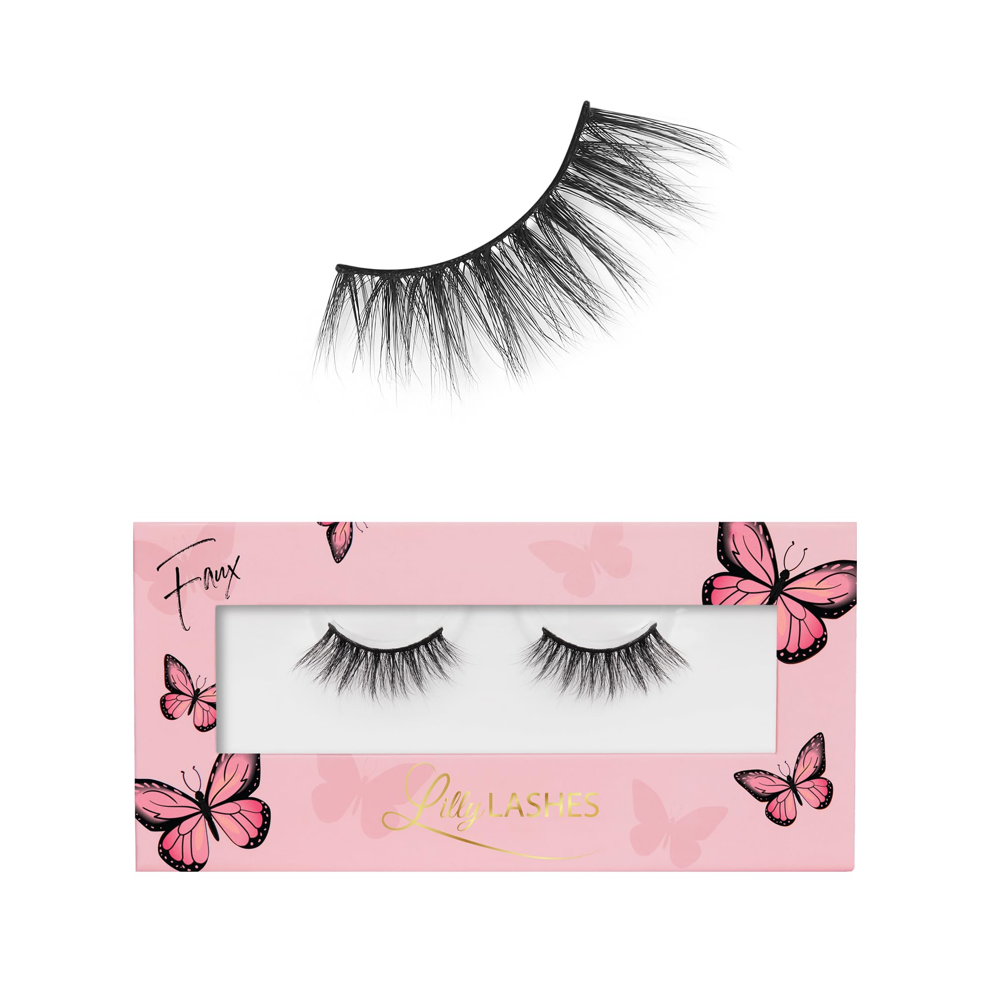Lilly Lashes Butterfl'eyes Faux Mink Lashes, Half Lashes Natural Look & Feel, False & Reusable Eyelashes 20x, No Trimming + Easy to Apply, Round Style, Lash Glue not Included, 13mm (Dreamy)