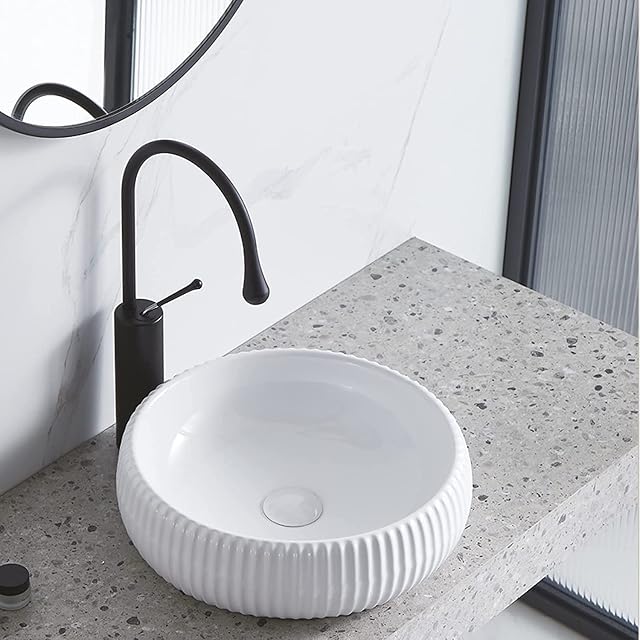 DasMorine Bathroom Counter Top Sink Basin, Ceramic Bathroom Vessel, Ceramic Cloakroom Basin, Countertop/Wall Mounted Wash Bathroom Basin Sink, Cloakroom Sink for Bathroom | 16.5 x 16.5 x 4.9 inch