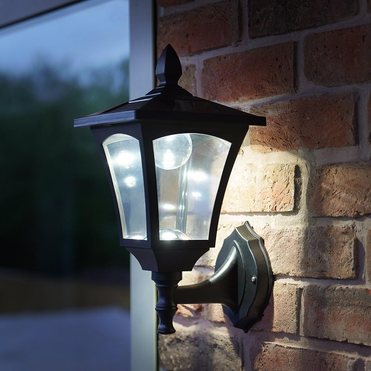 Festive Lights 34cm klassische Solar Wandlampe Aussen, schwarz, weiße LEDs, Solarleuchte Garten, Solar Laterne schwarz, Wandlampe aussen, Strahler außen