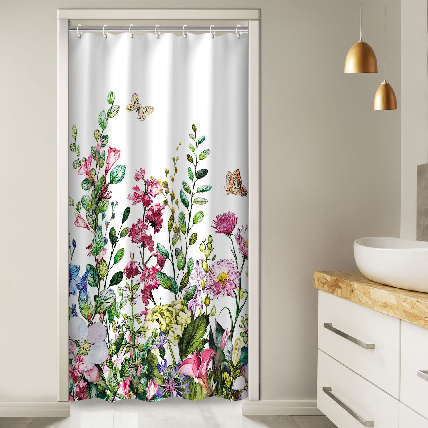 LIVILAN Stall Shower Curtain 36W x72H Inches Narrow RV Shower Curtains Floral Shower Curtains for Bathroom Short Shower Curtains Set with 12 Hooks