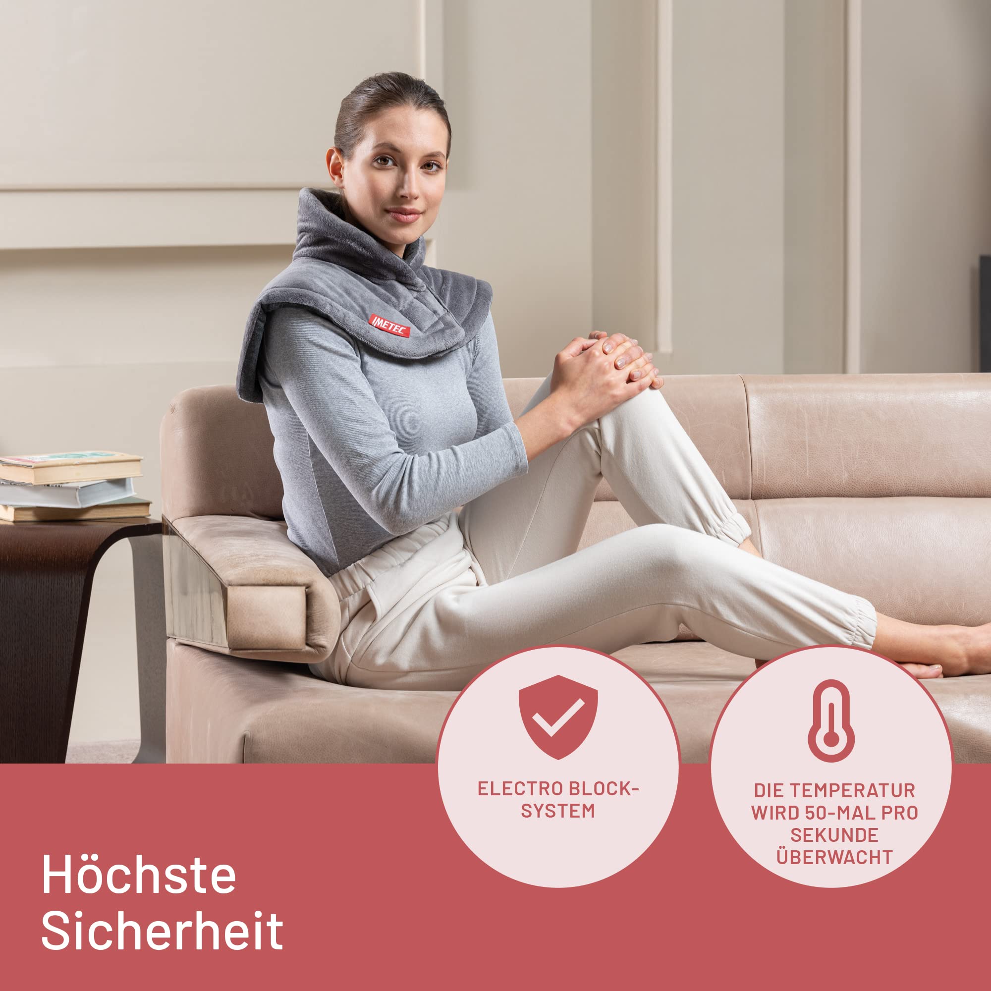 Imetec Intellisense Cervical-Heizkissen für Hals und Schultern, Wärmekissen 47 x 52 cm, antiallergischer Stoff, 5 Temperaturen, Electro-Block-Sicherheitssystem, schnelles Erhitzen, maschinenwaschbar