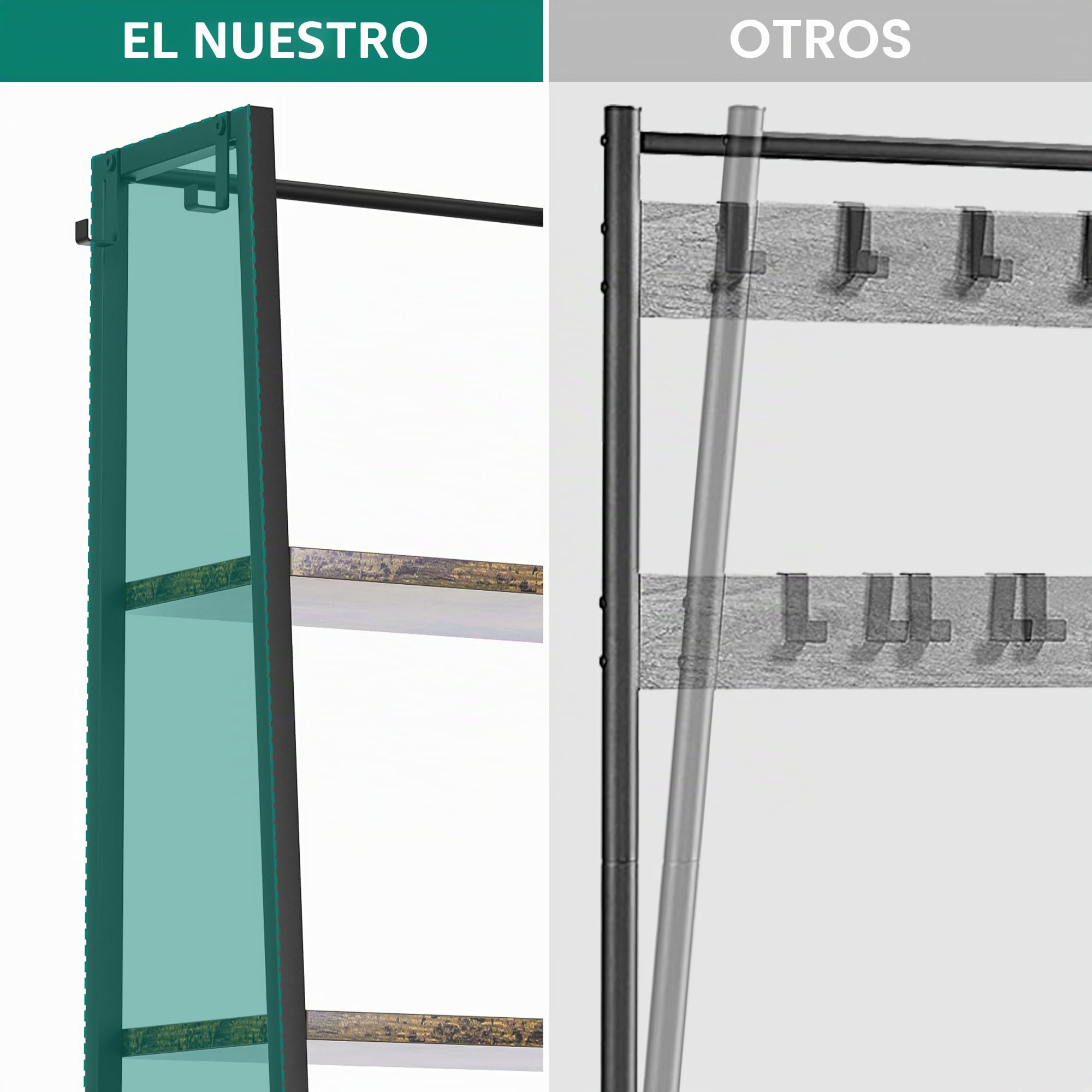 YITAHOME Perchero con Almacenamiento de Zapatos, Árbol de Pasillo Independiente con Banco Perchero Industrial con 5 Estantes Barra para Ropa para Dormitorio Sala de Estar Pasillo Entrada, Marrón | Perchero industrial con 9 ganchos y 5 estantes para dormit