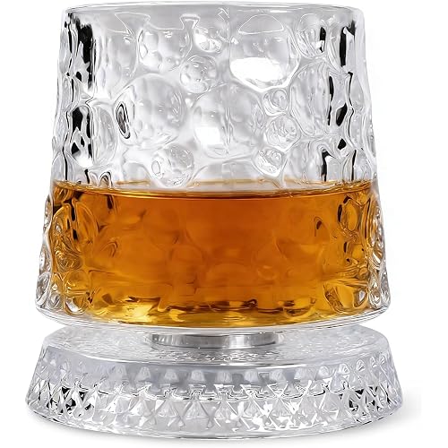 360Spinning Whiskey Glasses Set, Rotating Old Fashioned Clear Rocks Glasses for Scotch & Bourbon, Cocktail Glasses for Bar, Party, Home, and Gift (Bubbles)