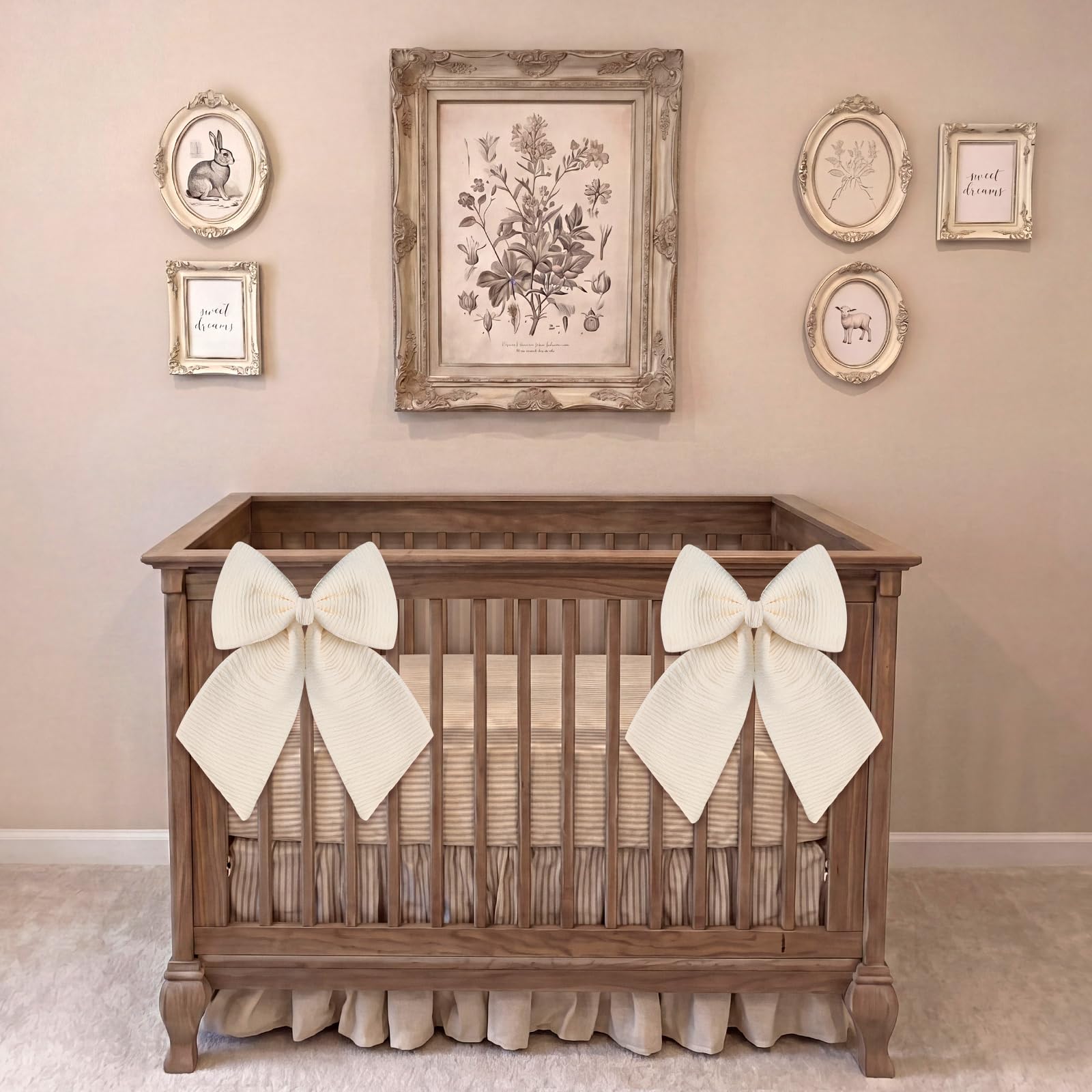 Photo 1 of Riceshoot 2 Pcs Large Crib Bows 11 x 16 inch Coquette Bow Decorations for Nursery Crib Canopy Bed Large Bow Room Nursery Decor Infant Bassinet Bedroom Decor for Gender Reveal Gifts (Ivory)