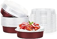 Vista 45 de Beasea Paquete de 20 Moldes para Cheesecake con Tapas, 8 Oz, 4 Pulgadas Moldes Redondos de Papel de Aluminio para Tartas, Contenedor para Muffins