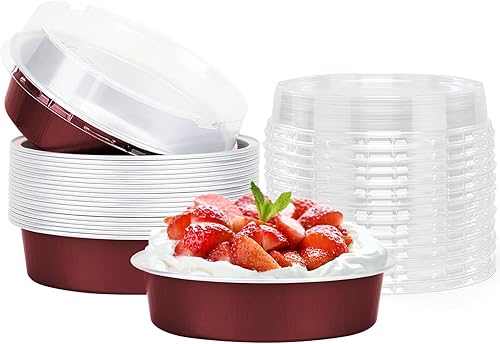 Vista 192 de Beasea Latas desechables para tartas de 4 pulgadas, paquete de 50 mini sartenes con tapas, molde de aluminio dorado de 8 onzas, moldes para tartas