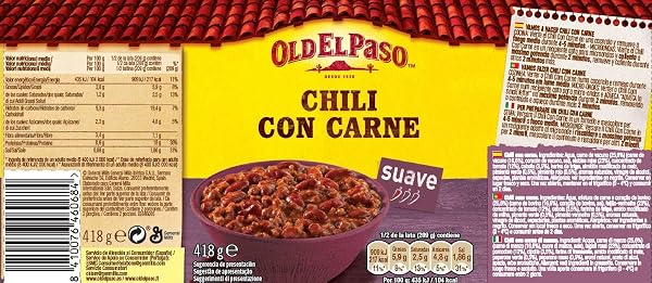 Old El Paso Chili Con Carne, Preparado con Alubias Pintas y Ternera, Picante Suave, 1 Lata x 418g - 4