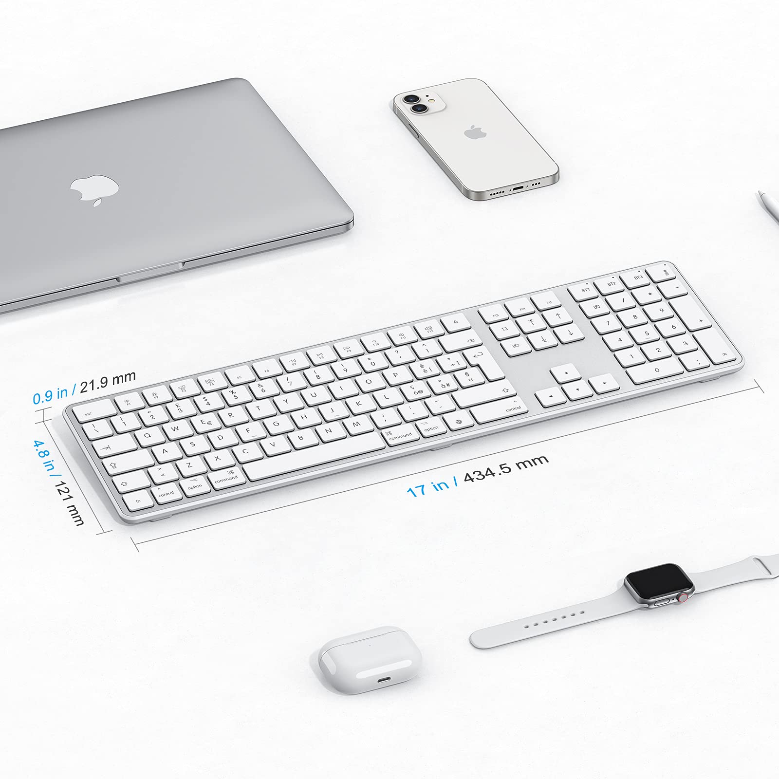 OMOTON Tastiera Bluetooth,Ricaricabile per Mac OS, Layout Italiano con Tastierino Numerico, Compattibile con MacBook Air/Pro/iMac, Tre Modalità Bluetooth e design ergonomico (Bianco)