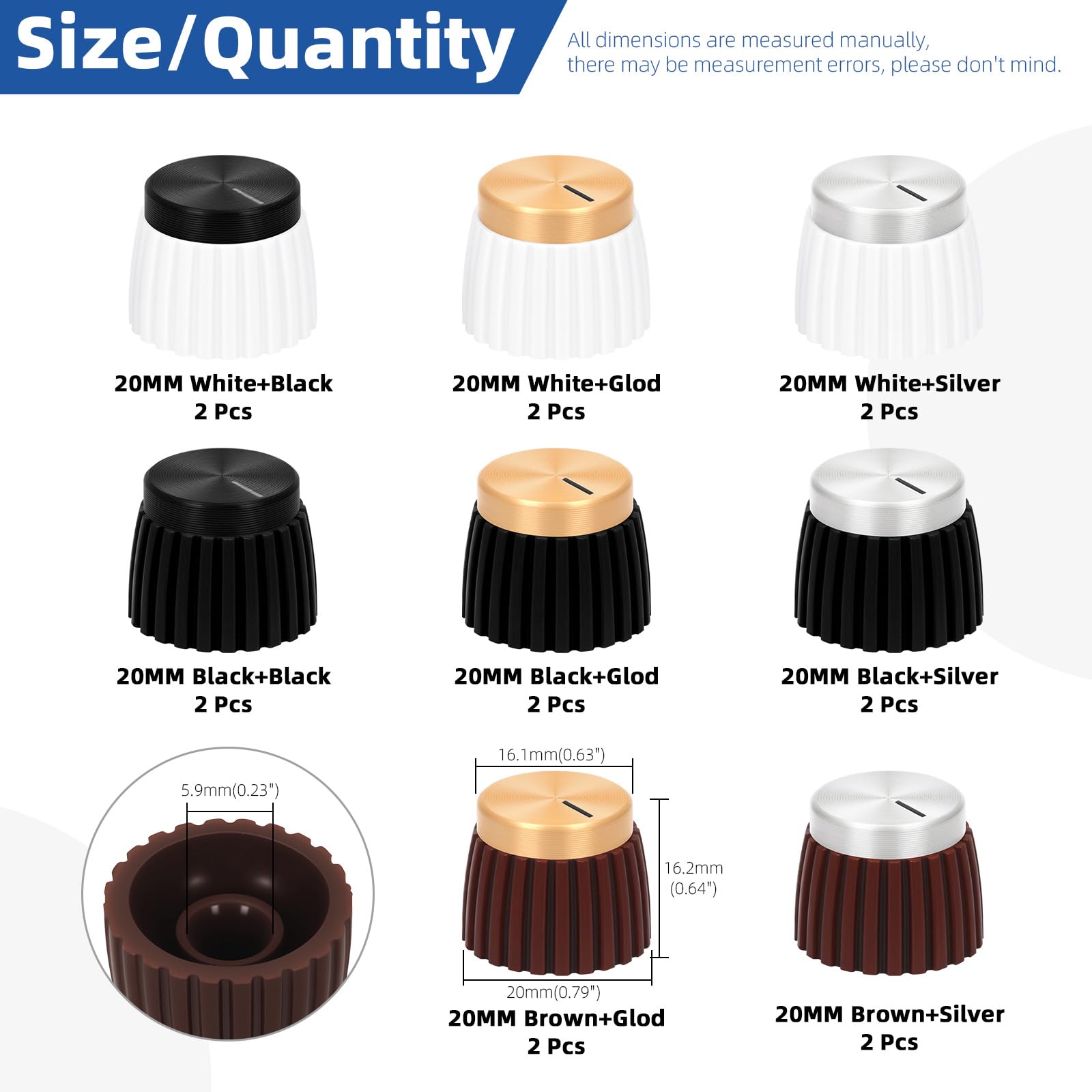 GLARKS 16pcs 5.9mm 8 Colors Guitar AMP Amplifier Push on fit Knobs Kit, Audio Knobs Shaft Pots Knob - Image 2