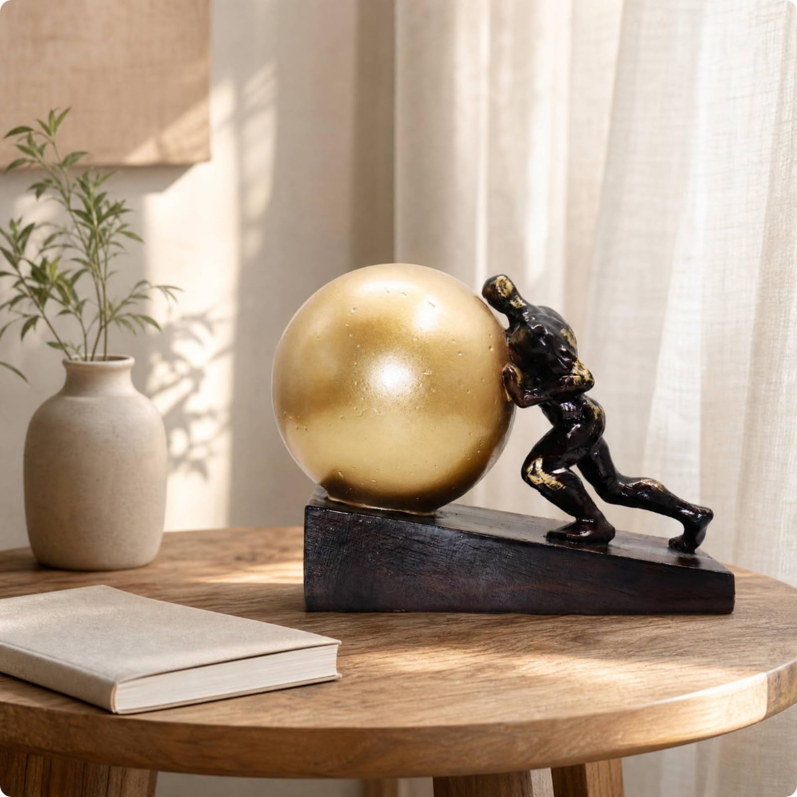 Handbemalte Harzfigur mit Goldfarbener Freistehend Stehende Tischfigur Glänzend Dekofigur für Vitrine, 13cmx13cmx32cm, C