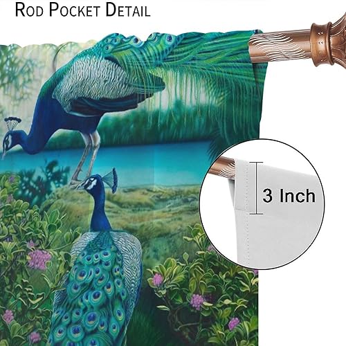 Miniatura 79 de Cortina opaca con estampado de pavo real, con estampado de animales retro, con bolsillo para cortinero y flores de peonía doradas, para dormitorio,