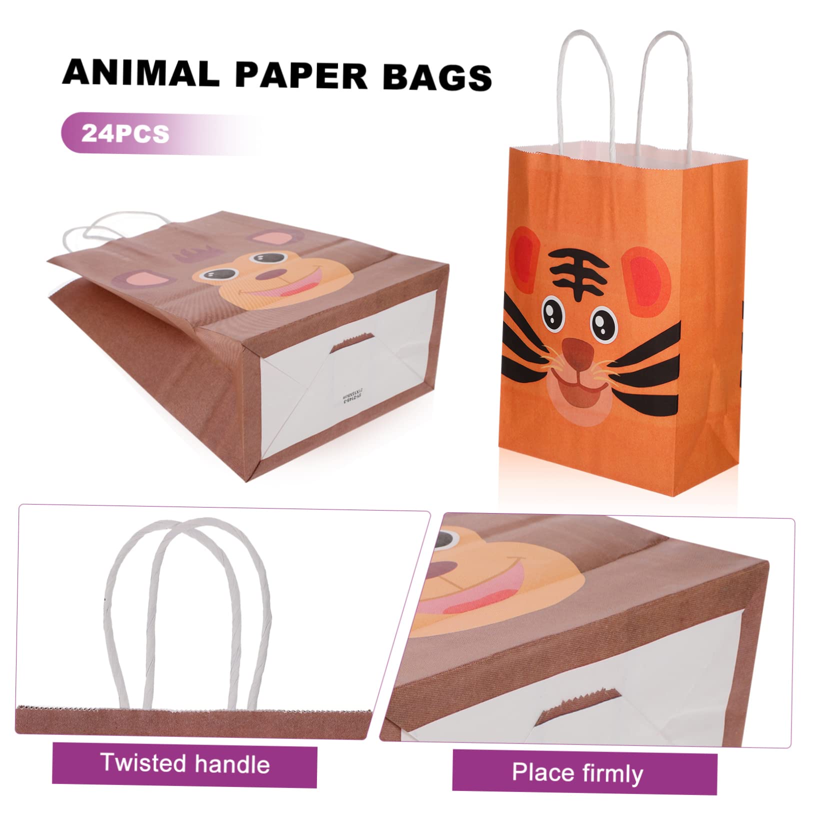 STOBOK 24piezas Bolsas De Obsequio Para Fiestas Infantiles De Cumpleaños De Obsequio De Papel Estampado De Animales Para Eventos Selva Asas