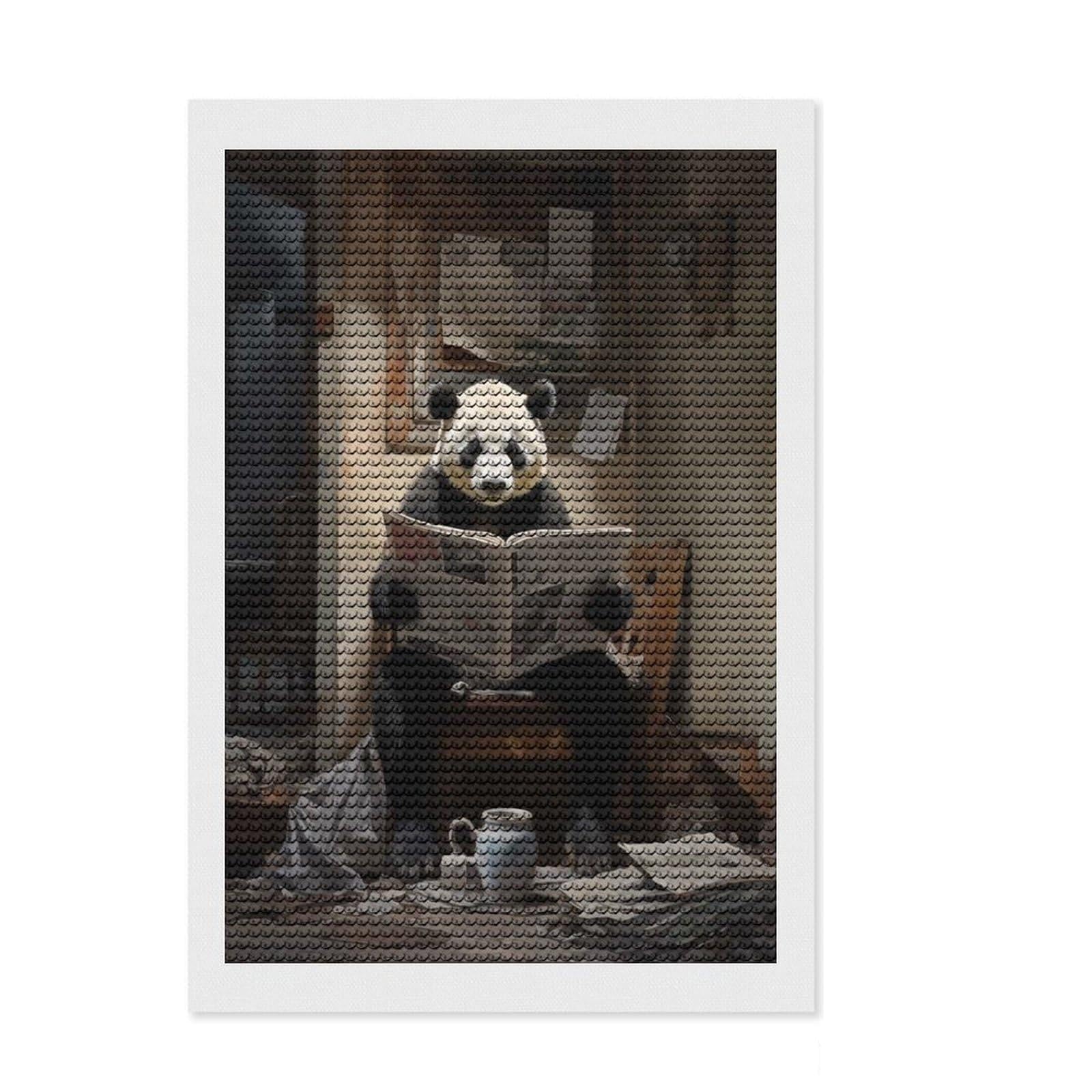 Junmoney Panda Reading Newspaper Full Drill Diamond Painting Kit 8"x12", Good for Quiet Evenings, Fun Craft Experience, Living Room Decor, Gift Idea