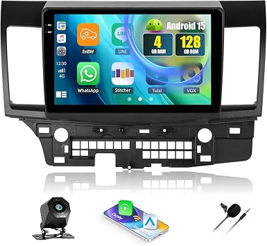 [4+128GB] Android 15 Car Radio Stereo for Mitsubishi Lancer 2008-2017 with Wireless CarPlay Android Auto,10.1" Touch Screen Car Radio with Bluetooth GPS WiFi FM/RDS DSP EQ SWC Backup Camera