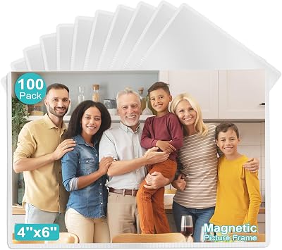 Magnetic Picture Frame, 100 Pcs Magnetic Photo Frames for Refrigerator 4"x6" Magnetic Frame Reusable, Refrigerator Magnets Picture Frames for Locker/ Whiteboard/ Office Cabinet/ Fridge White 100 Pcs