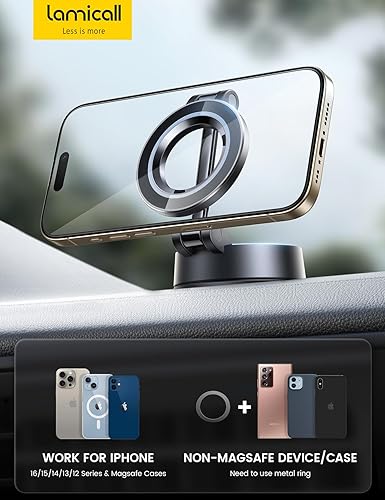 Miniatura 6 de Lamicall Soporte de teléfono para automóvil 70 libras de succión más fuerte y grado militar para soporte de automóvil Magsafe, soporte de teléfono
