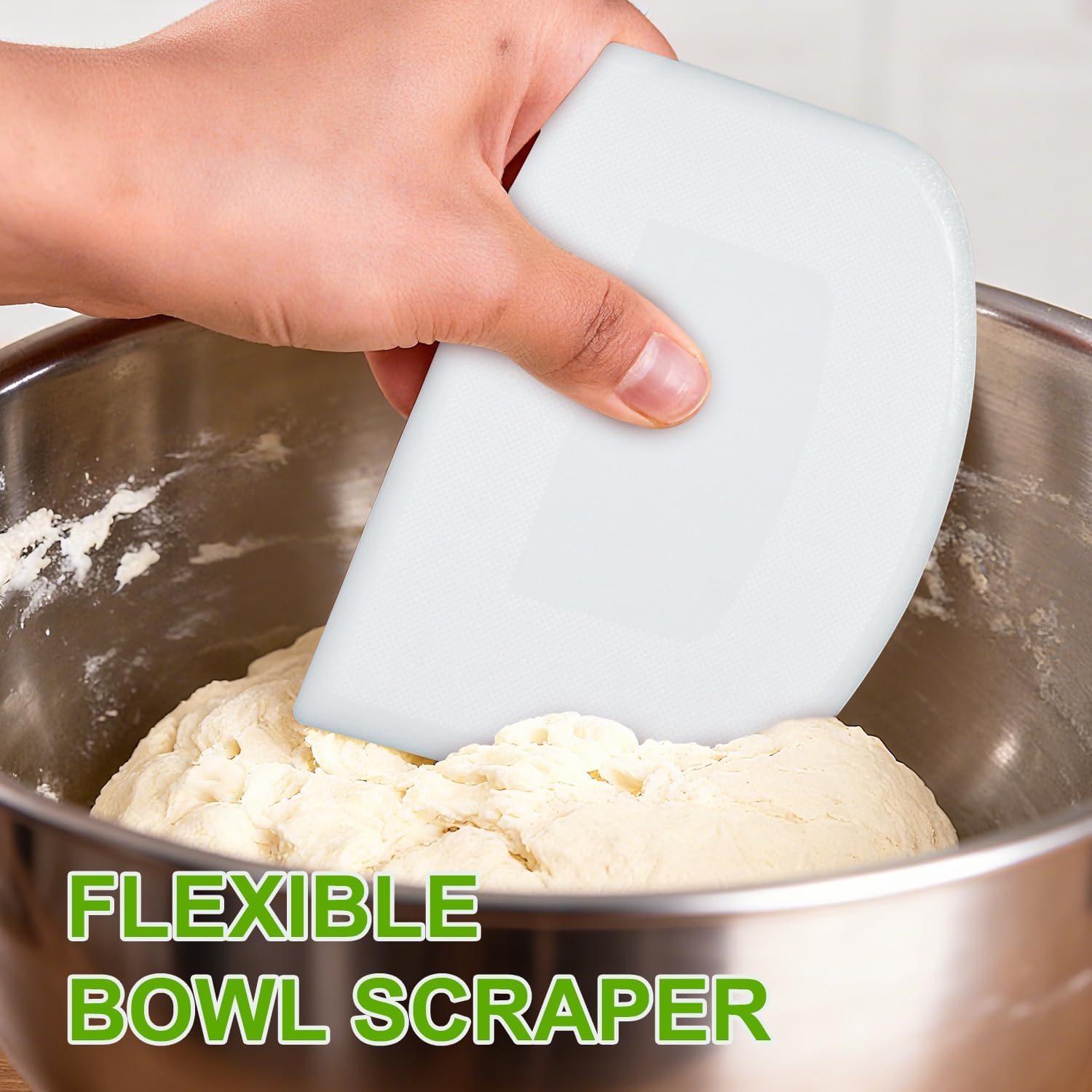 Dough Scraper, Sourdough Bread Baking Supplies, Pizza Cutter, Bowl Scraper, Plastic Dough Scraper, for Non-Slip Bakeware Decorating Tools, Sculpting, Bread Dough (2, White+ Green)
