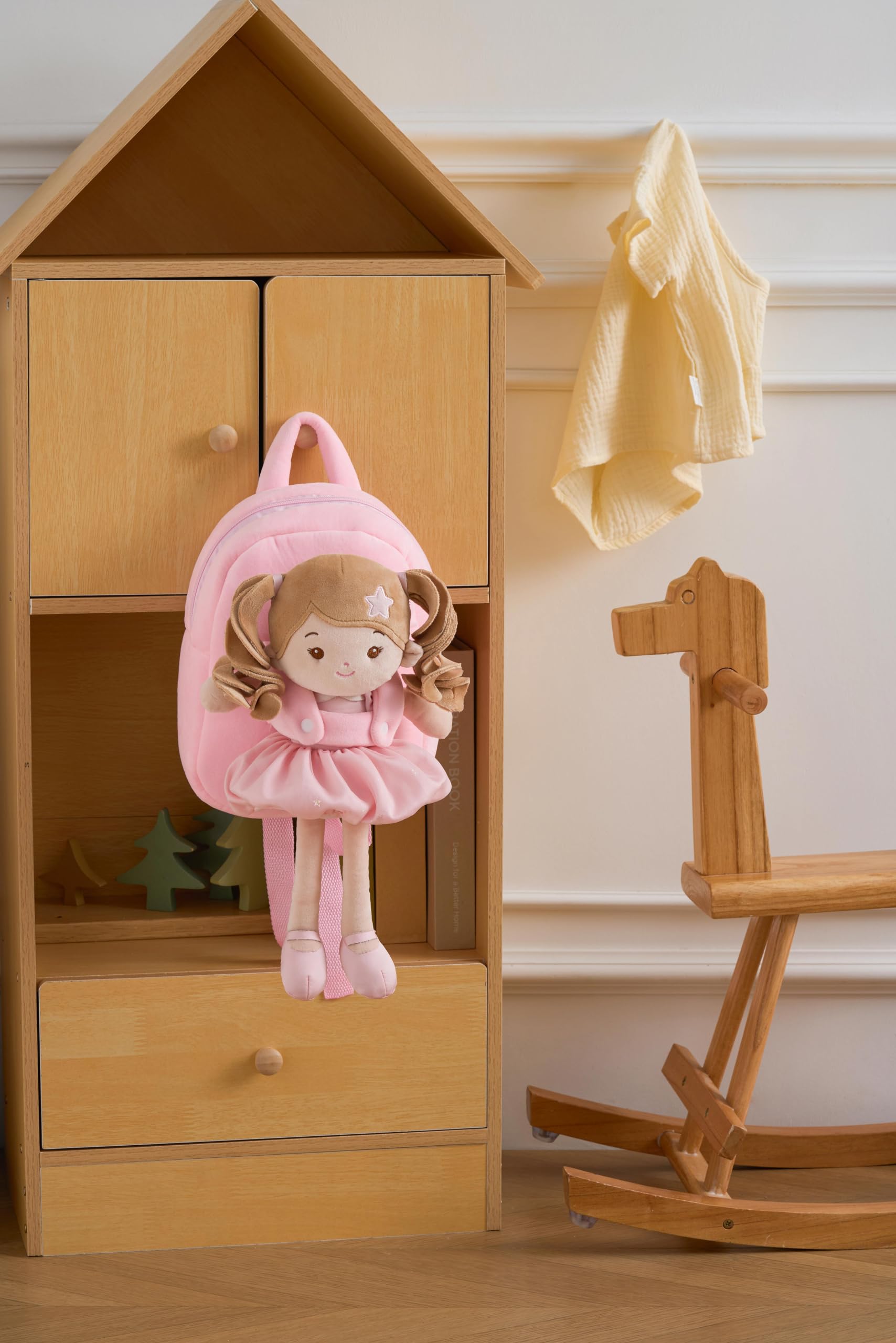 LeyaDoll Personalisiertes, weiches Baby-Puppen-Rucksack-Set, 1 Jahr altes Mädchen, Geschenke | Inklusive pinker Geschenktüte, Schlafenszeit Buddy für Kleinkinder, gesticktes Gesicht und butterweich, maschinenwaschbar