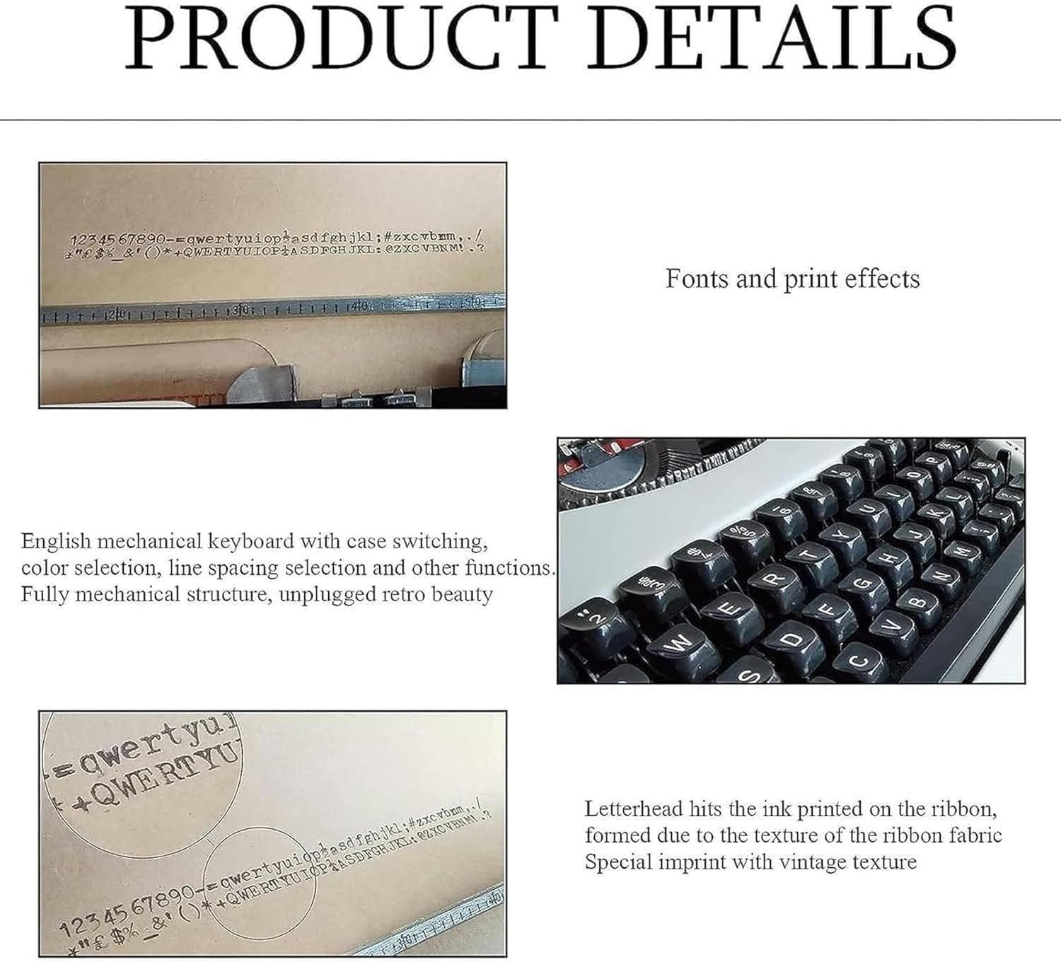 Machine Typewriter, Mechanical English Typewriter, Old Fashioned Manual Typewriter Portable Flexible Buttons Clear Handwriting with Case- Literary Retro Collection Gift