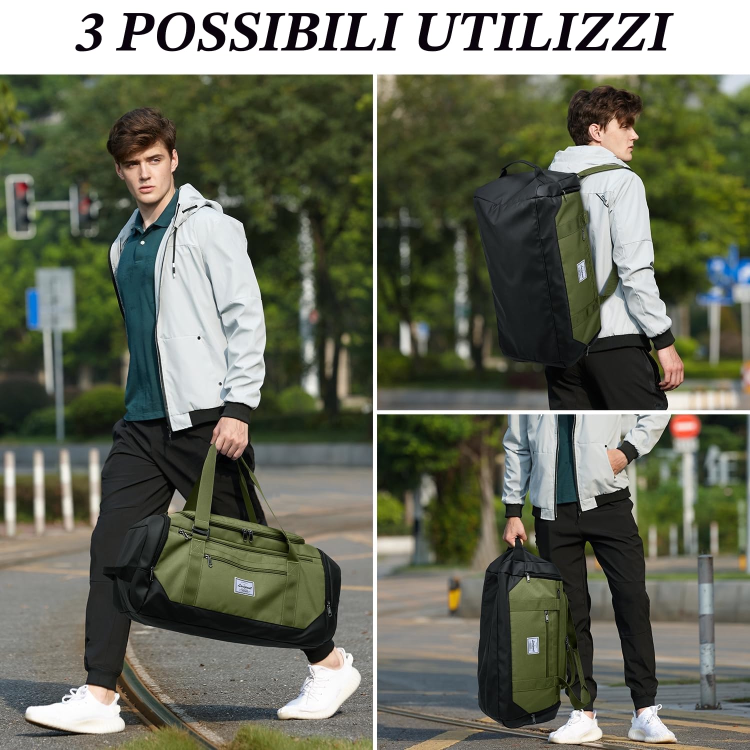 Laripwit Borsa Sportiva da Palestra per Uomo con Scomparto per Scarpe 40L, Verde, 53 cm x 25.4 cm x 25.4 cm