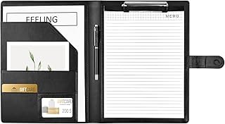 Porta-papéis com Pinça, Pasta Clip A4, Pasta de Couro, Pasta Porta-papéis com Tampa, Portafólios de Couro Sintético com Bolso Interno