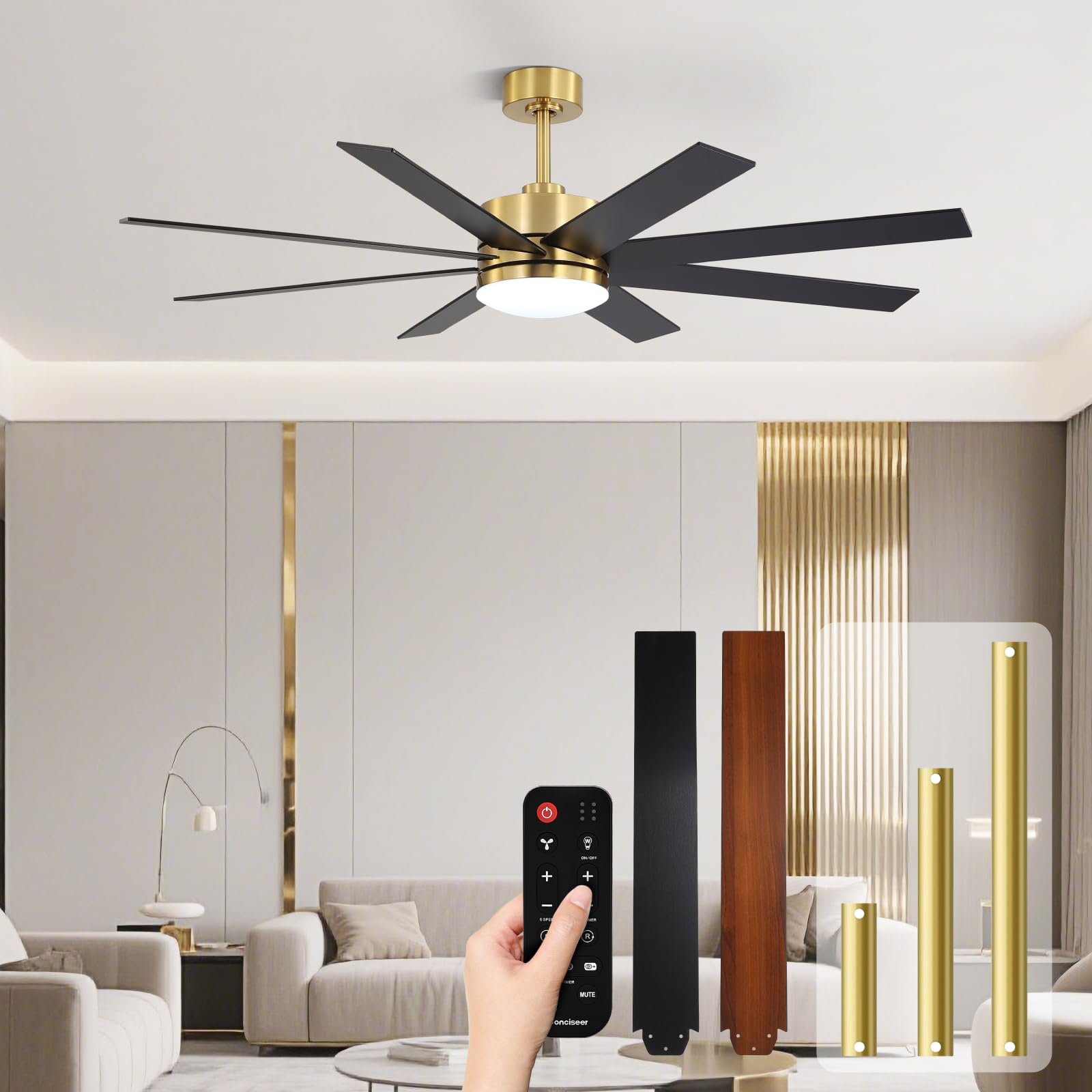 Conciseer 60 Gold Wood Grain Ceiling Fan