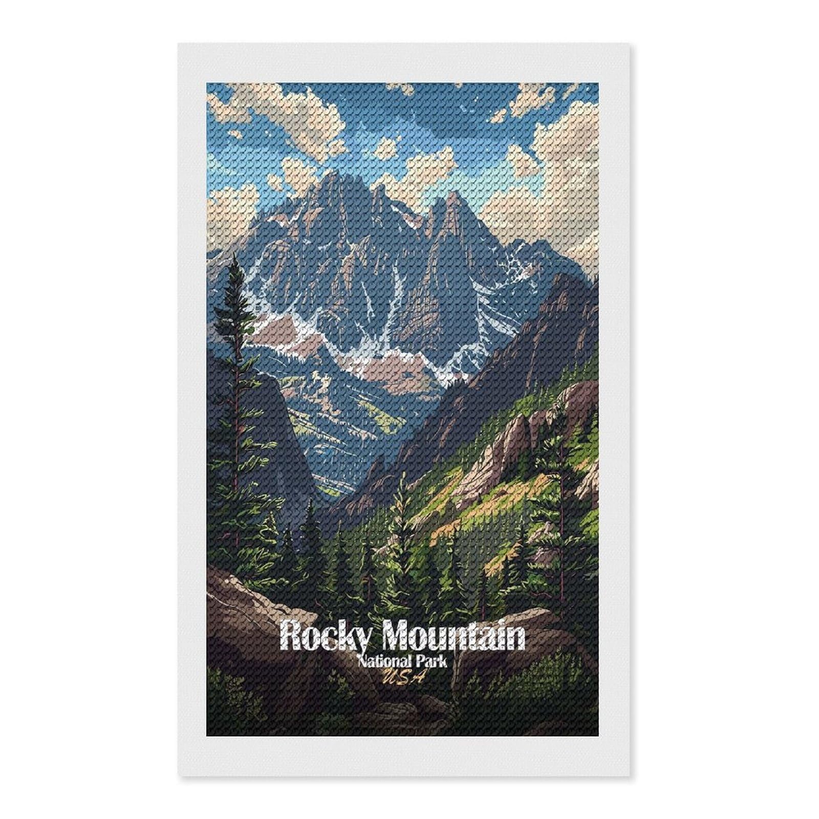 Junmoney Rocky Mountain National Park Illustration(2) Diamond Art Canvas 12"x20", Decorate Your Room, Mindful Craft Activity, Cosy Home Accent, Thoughtful Handmade Gift