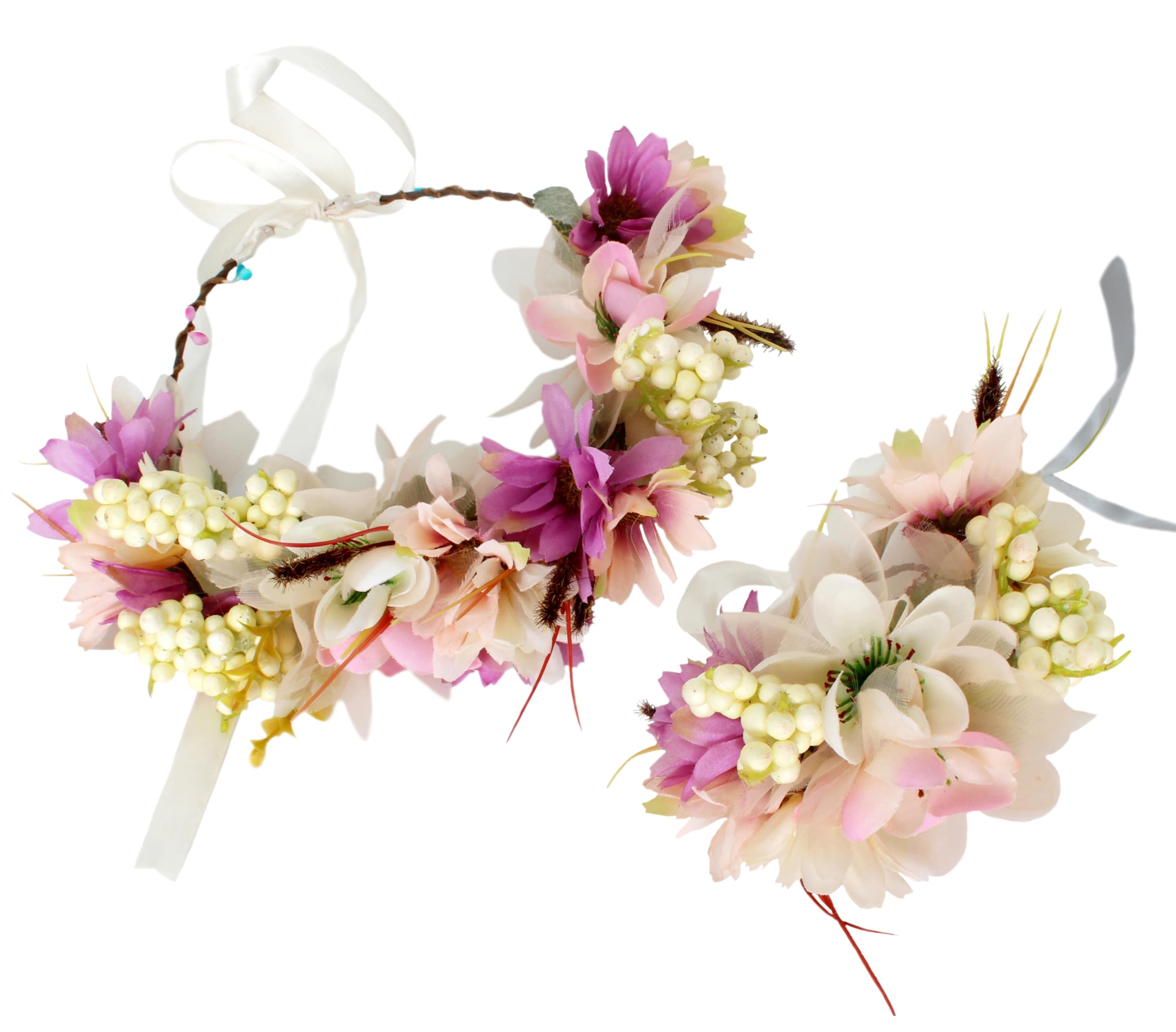 Vivivalue Floral Crown Women Flower Headband Floral Headpiece Halo Wedding Party Festival Photos