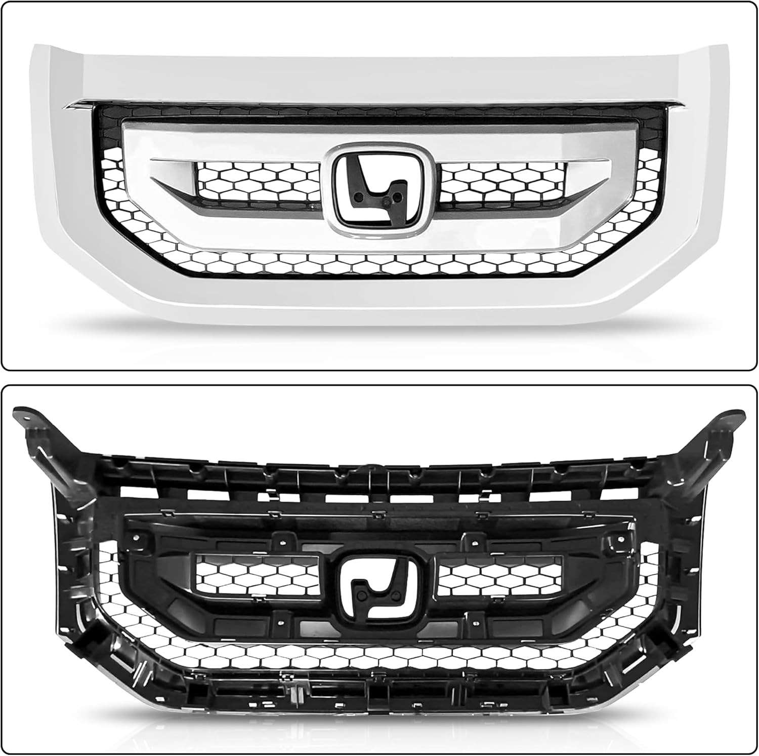 Partsflow Front Upper Grill Assembly W/Chrome Grille Compatible with Honda Pilot 2009 2010 2011 HO1200200