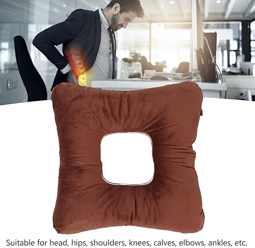 Miniatura 7 de Almohada grande para hemorroides en forma de dona, reduce la presión, desmontable lavable, cojines de enfermería adoloridos de cama, color marrón,