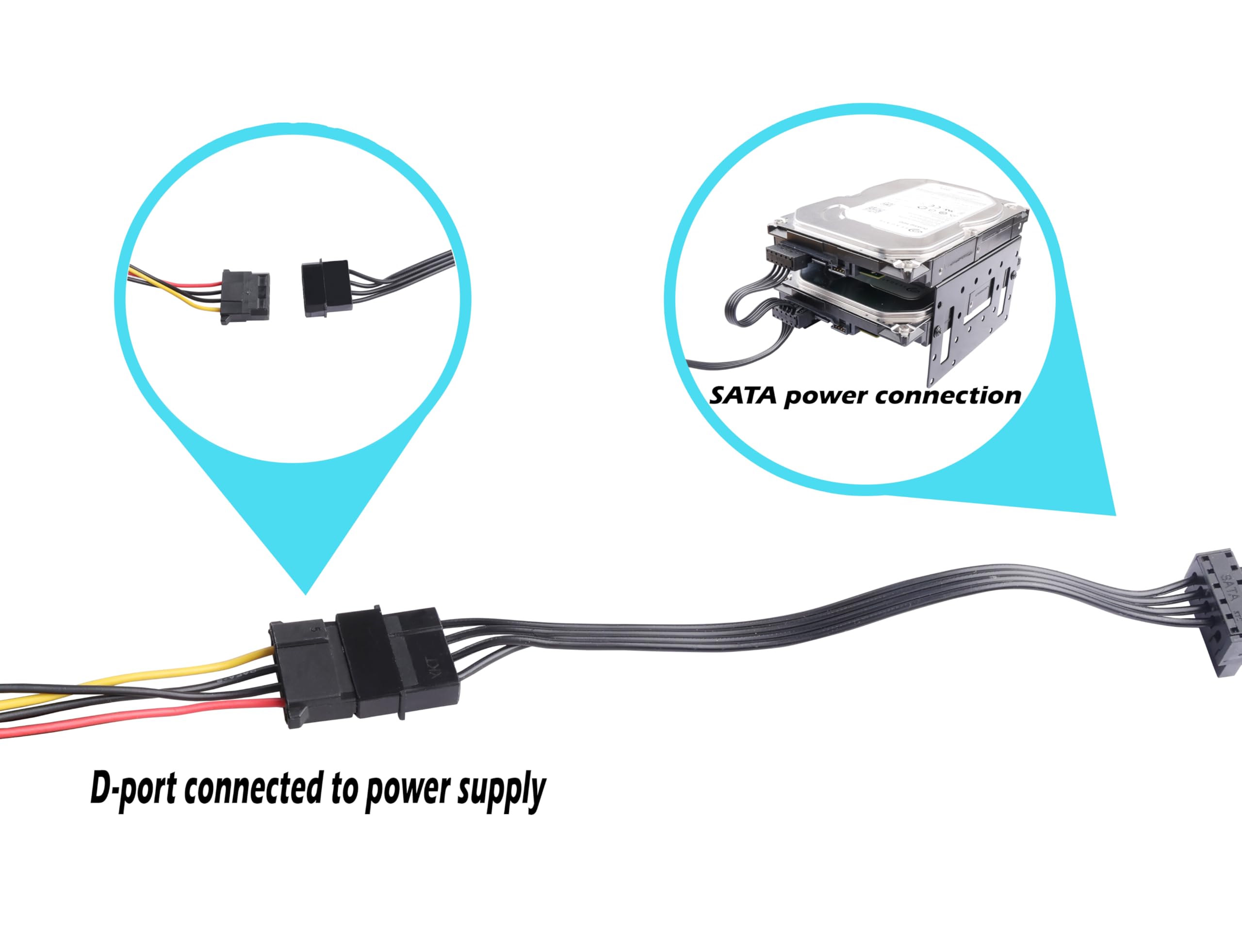IDE Molex - Cable de alimentación de expansión hembra de 4 pines macho a 5 unidades SATA de 15 pines hembra de cobre estañado de 23.6 pulgadas, 18 AWG, para discos duros mecánicos PC/NAS 3
