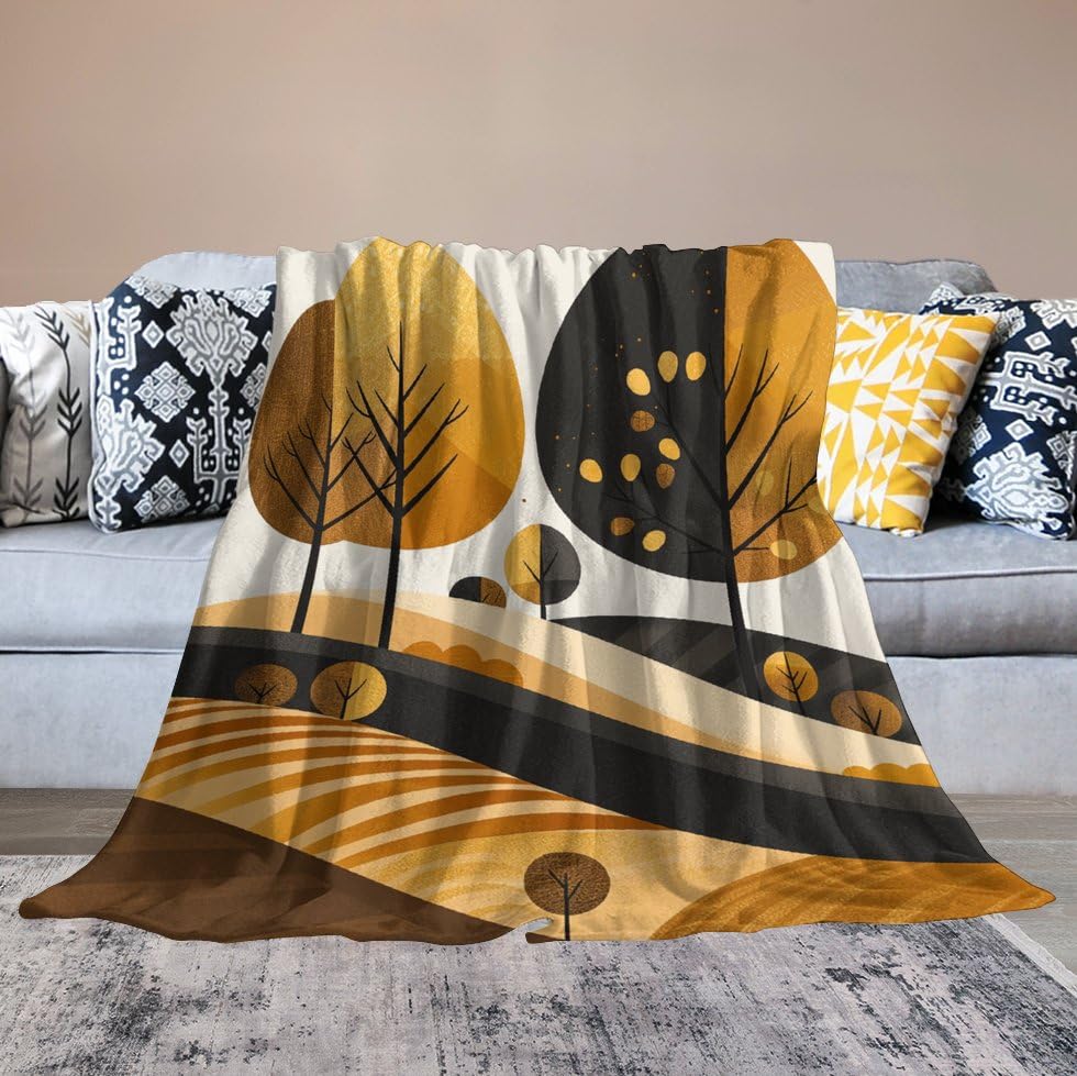 Couverture en micro-polaire jaune pour lit toutes saisons