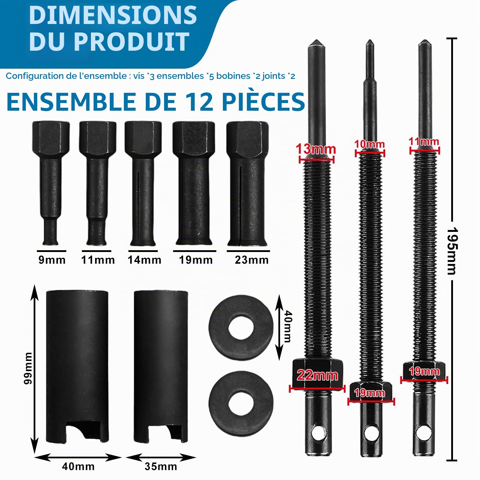 BORDEAG 12 Pièces Extracteur De Roulement Intérieur, 9-23mm Extracteur De Roulement, Ensemble D'outils De Retrait D'extracteur De Roulements, Doutils Extracteur De Roulement Moto pour Motos