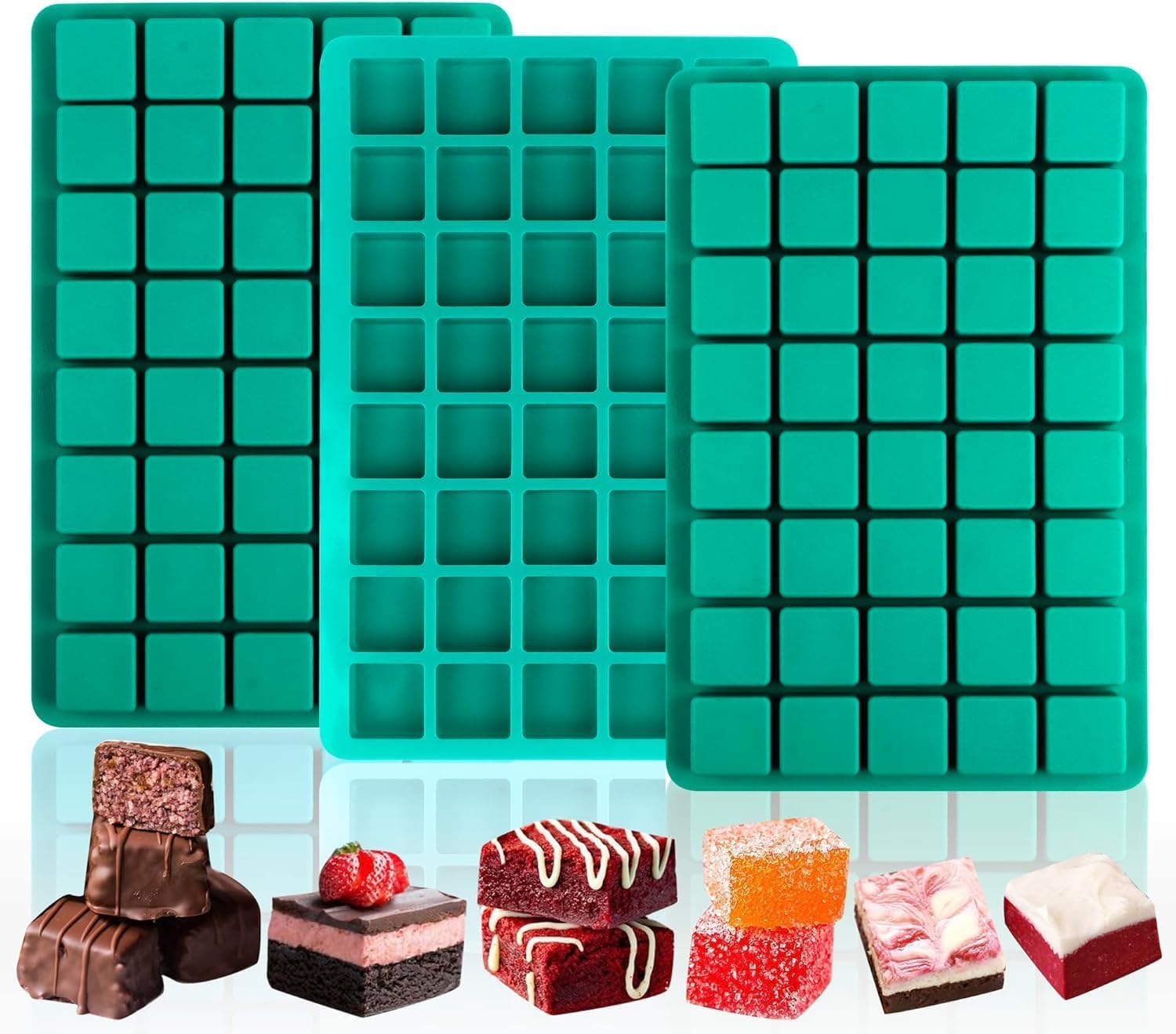 JAONLD 40 Cavity Square Silicone Moulds 3 Pcs Silicone Chocolate Mould