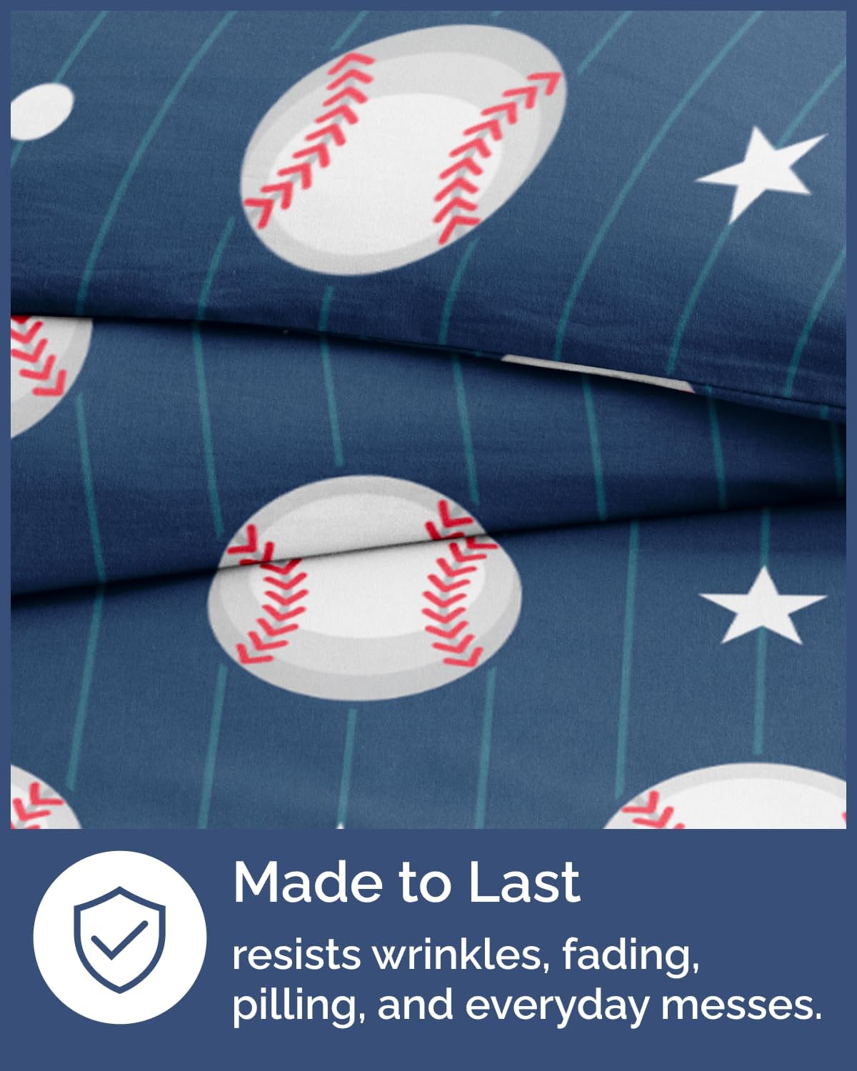Kids Duvet Cover Set Twin/Twin XL Size - 2 Piece Baseball Duvet Cover Set & 1 Pillow Sham with Zipper Closure & Ties - Easy-Care & Fade Free - Soft, Cute & Cozy Bedding Set for Kids, Girls and Teens