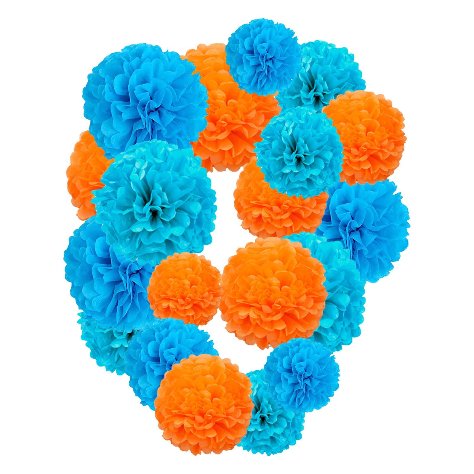 Blue and Orange Paper Pom Poms,10",12" Tissue Pom Poms for Party Hanging Decorations - 12 PCS
