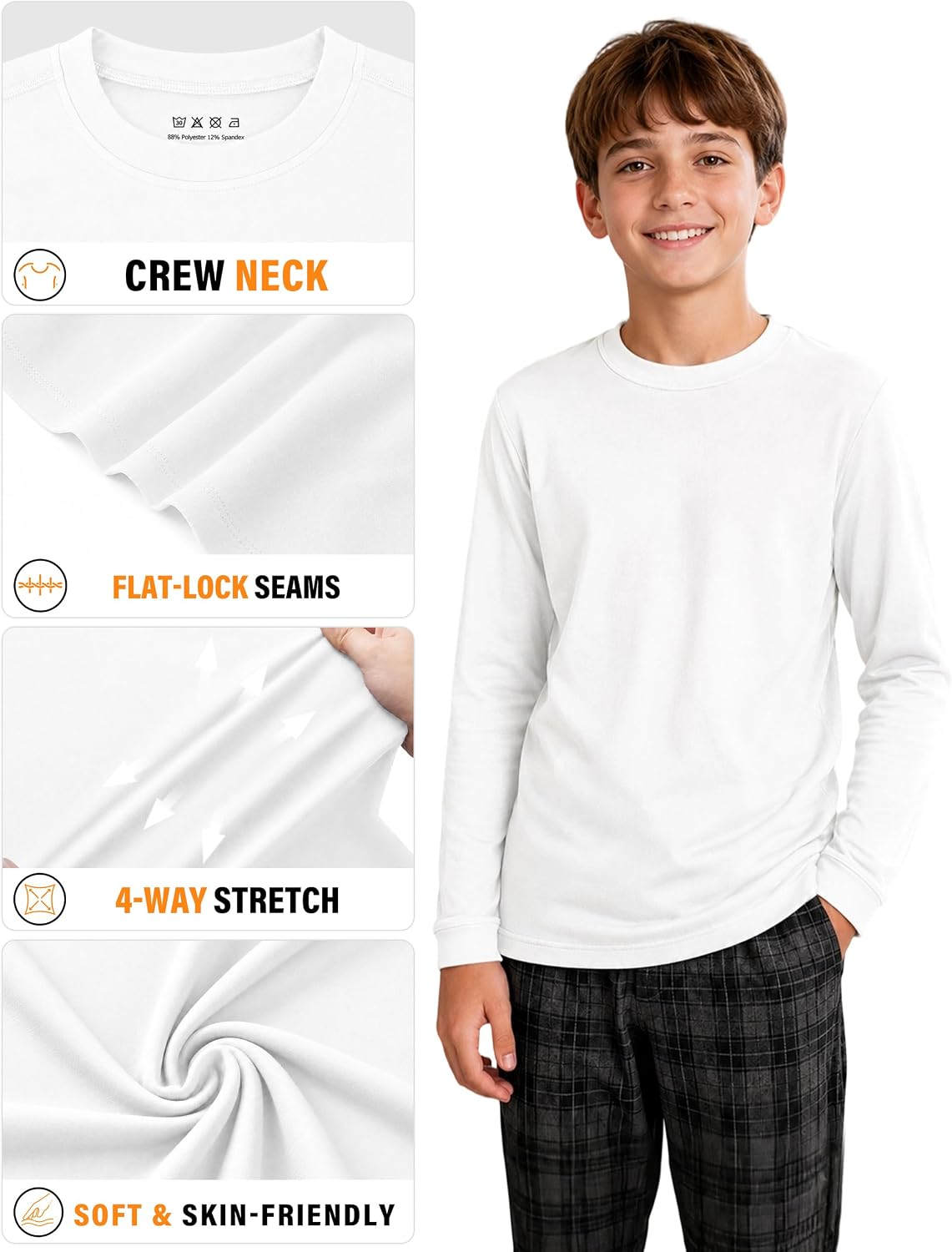 Roadbox Boys Compression Thermal Shirt, Youth Long Sleeve Fleece Base Layer