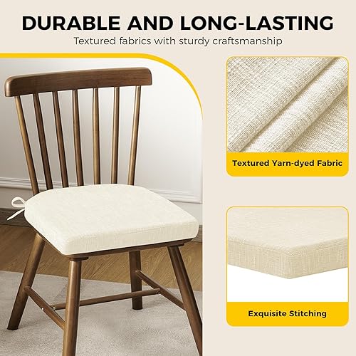 Miniatura 6 de downluxe Cojines para sillas de interior para sillas de comedor, almohadillas de espuma texturizada suaves y cómodas para sillas de cocina con lazos