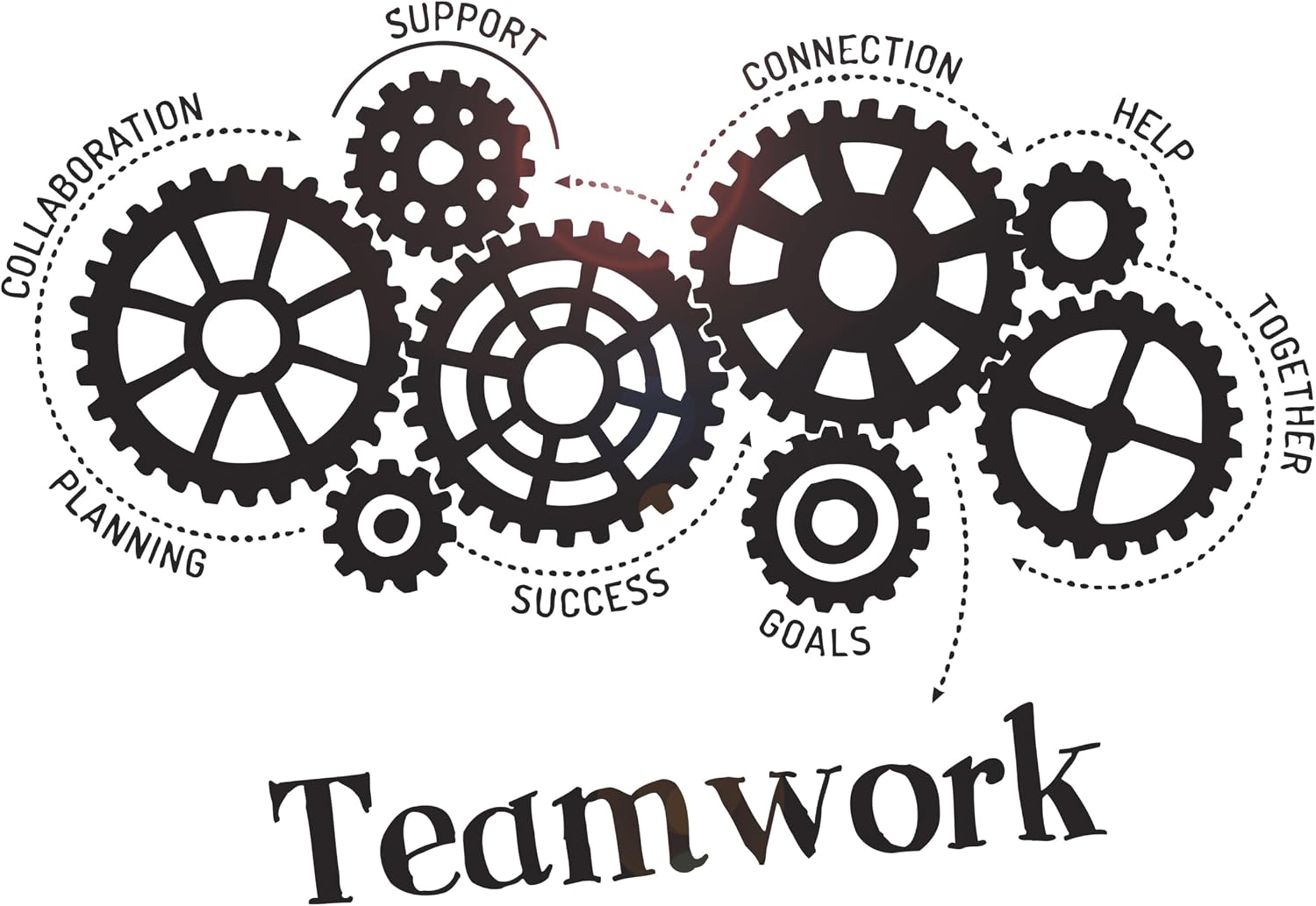 Vinyl Wall Decal Teamwork Gears Words Office Art Decoration Stickers Mural Large Decor (ig4965) Burgundy