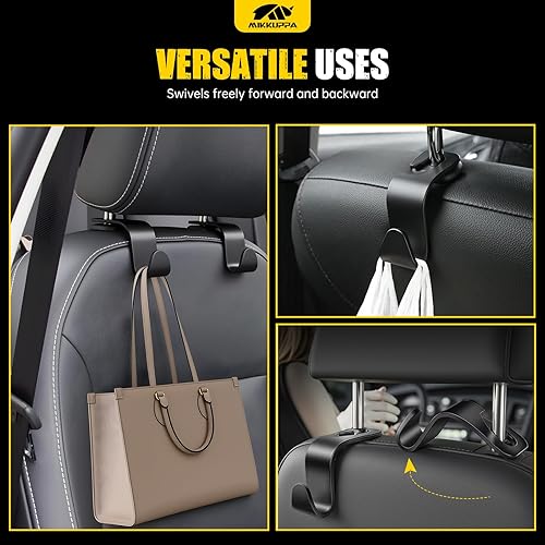 Miniatura 7 de MIKKUPPA Gancho para reposacabezas de asiento de automóvil y portavasos  Paquete de 4 ganchos organizadores universales para colgar bolsos, bolsos,
