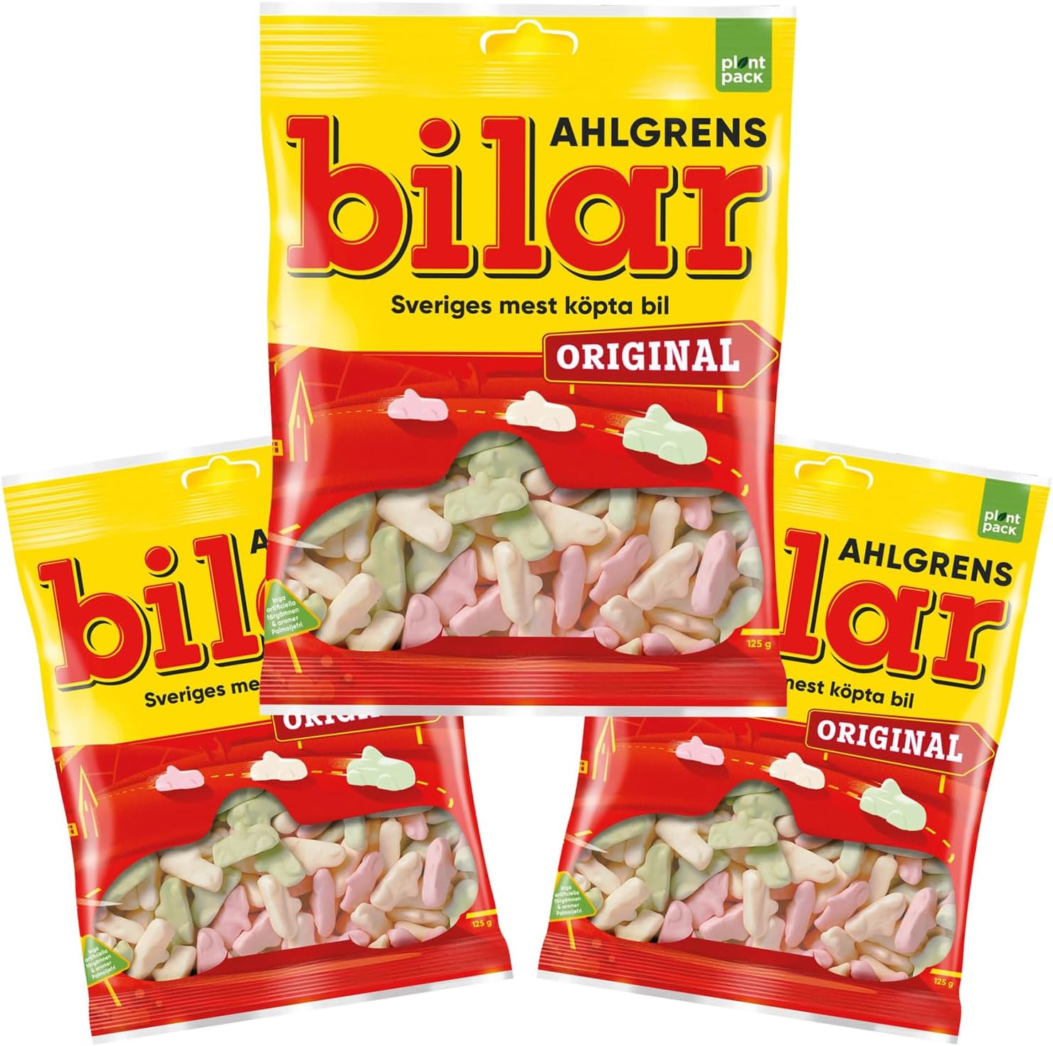3 Bags x 125g of Ahlgrens Bilar Original - Swedish - Chewy - Marshmallow - Cars - Candies - Sweets