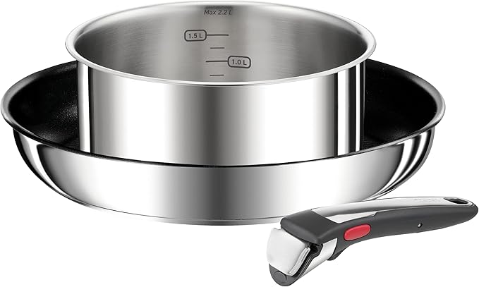 Tefal Ingenio Preference L8981604 Steelpan, 22 cm, stapelbaar, roestvrij staal, inductie, veelzijdigheid, ruimtebesparend